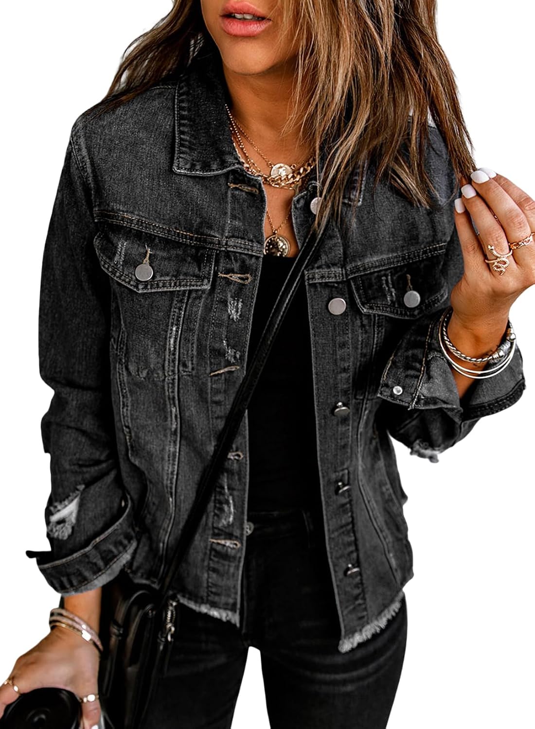 Detalle de EVALESS Boyfriend Washed Crop Denim Jacket