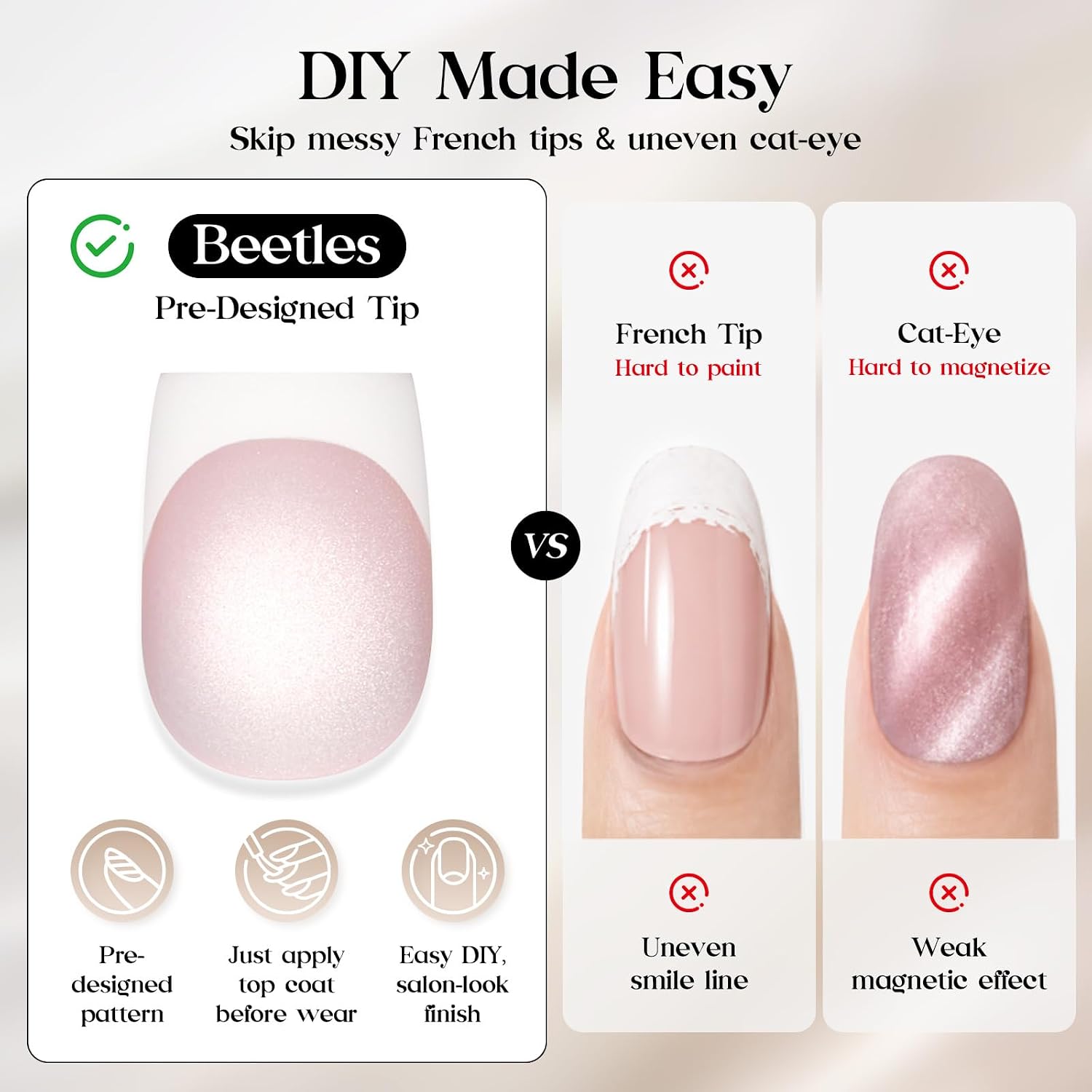 Detalle de Beetles Enchanted Aurora Cat Eye Press On Nails (Gel Polish) — Medium Almond, 7 Colors, 16 Sizes, 224 Pieces