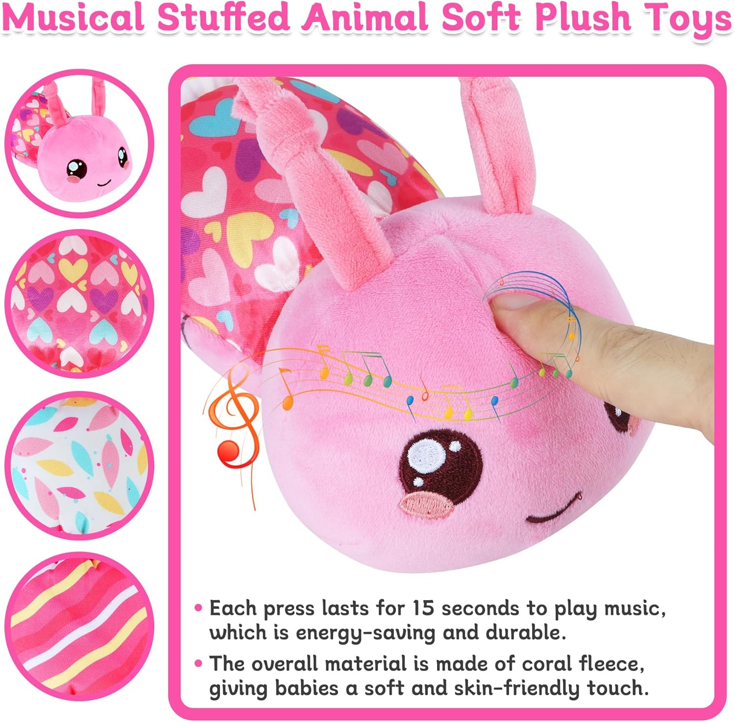Detalle 2 de Baby Girls Toys 6-12 Months: 6-in-1 Infant Sensory Music Caterpillar Toy