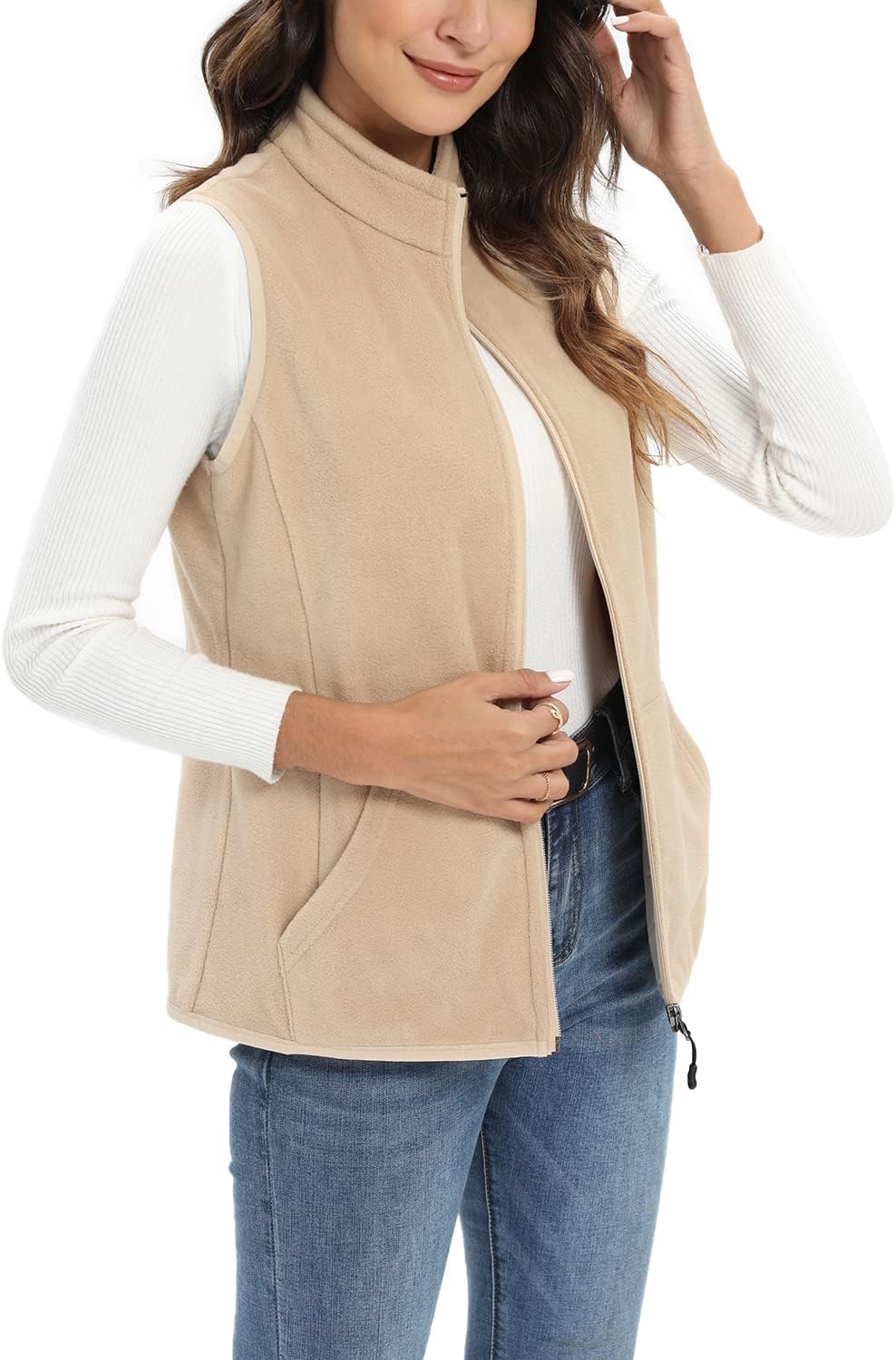Detalle de Xeoxarel Women's Fleece Vest with 6 Pockets, 280 g Fleece and Stretch