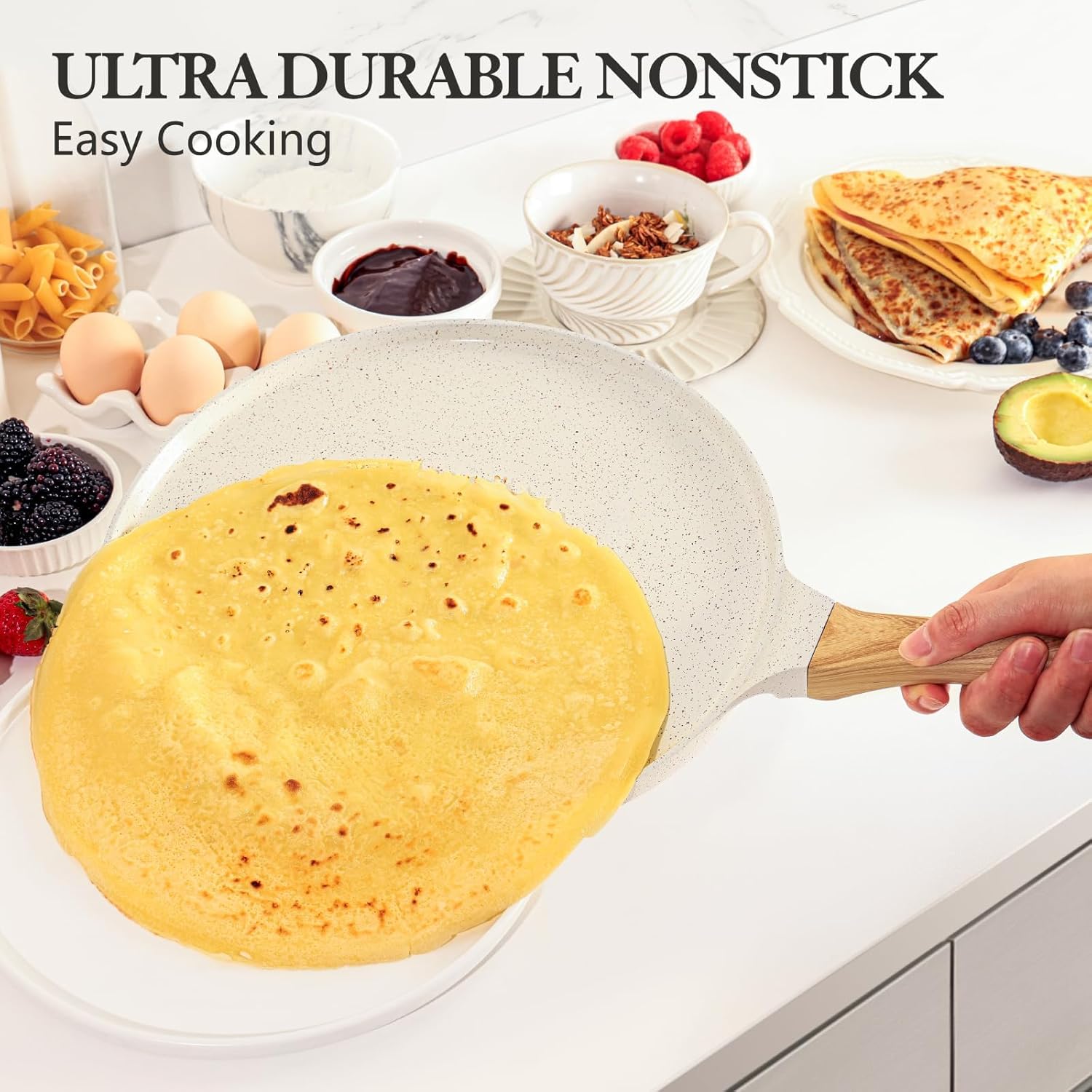 Thumbnail 2 de SENSARTE Weiß Keramik Crepe Pfanne 26 cm – Antihaft-Omelettpfanne für Crêpes, induktionsgeeignet