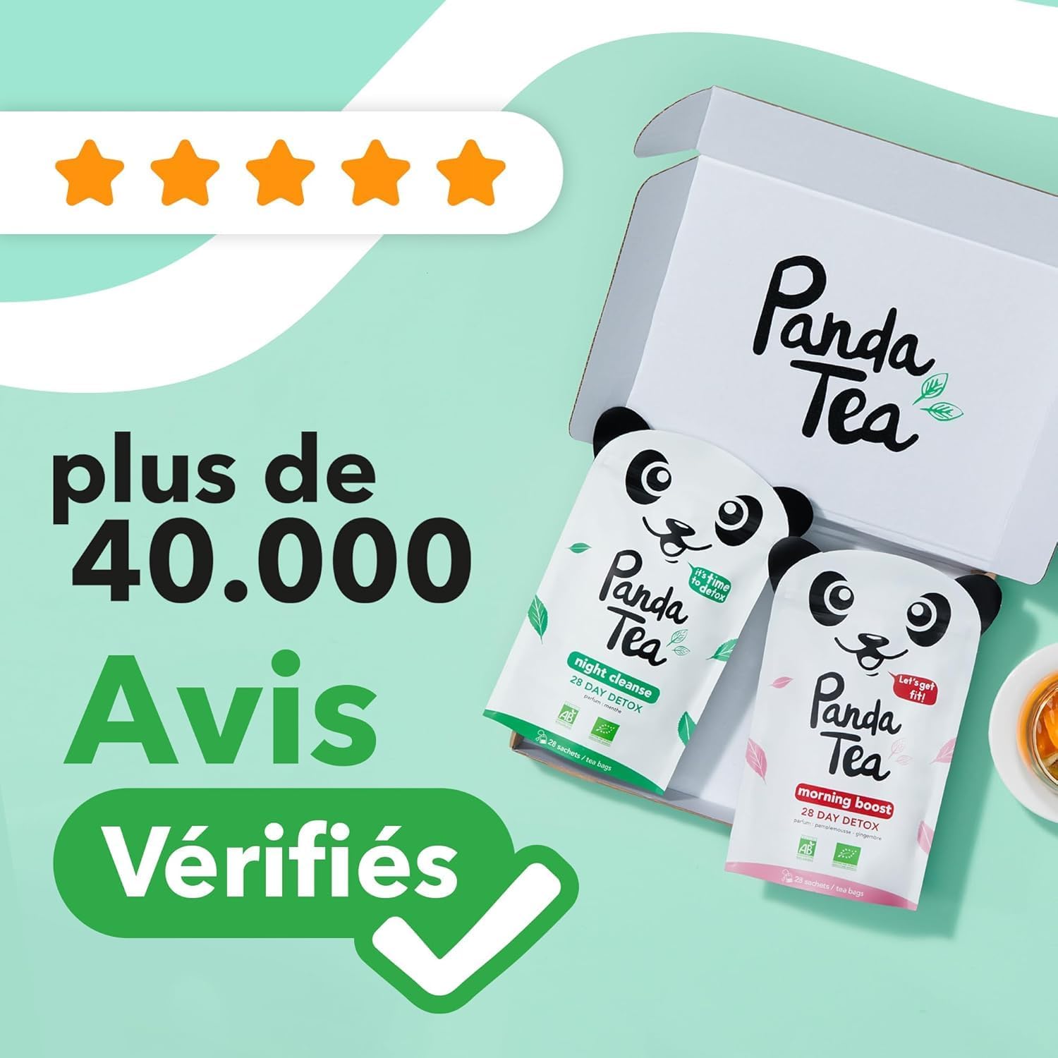 Detalle de Panda Tea - Slim Tea Framboise Gingembre : thé vert bio detox & perte de poids en 28 sachets