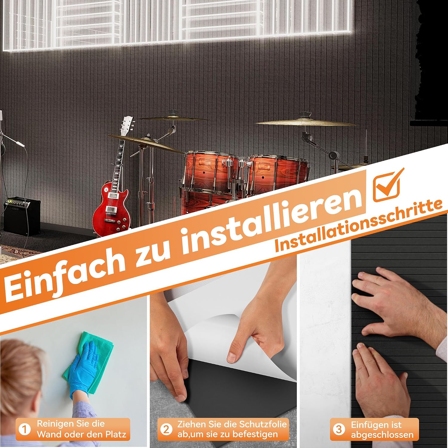 Detalle 2 de ACXIN akoestische panelen, 12 stuks, zwart, 120 x 60 cm, zelfklevend 3D-vilt
