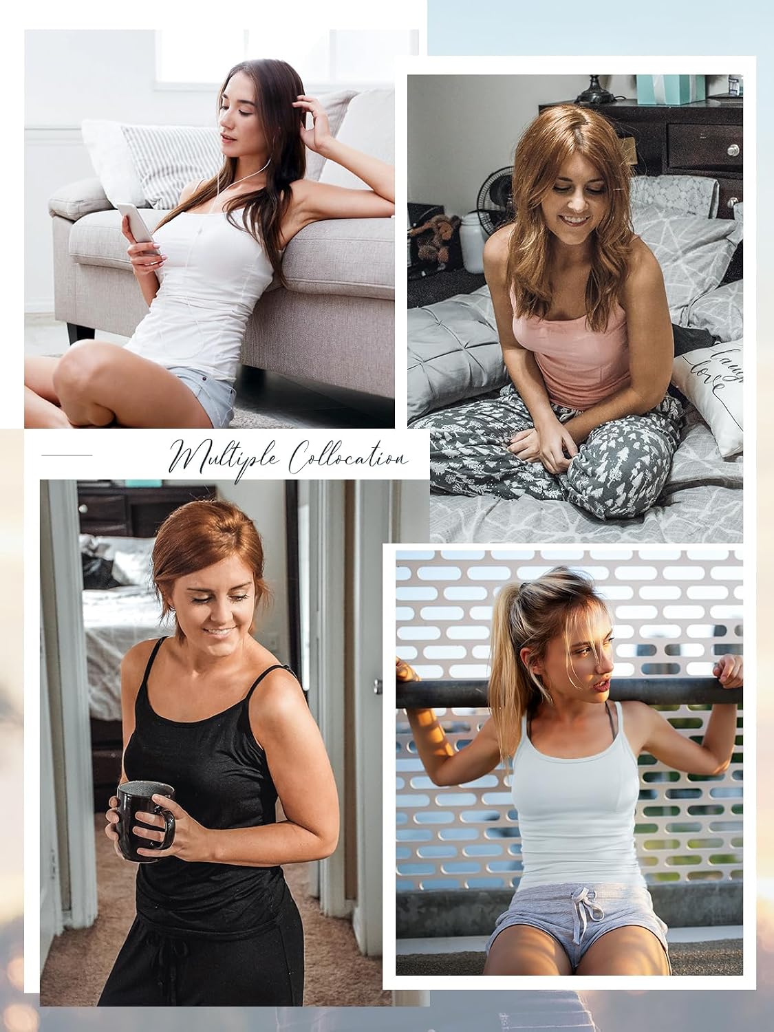Detalle de Komfokore Damen Unterhemden mit verstellbaren Spaghettiträgern – Basic Tank Top im 4er Pack, modal-elastan