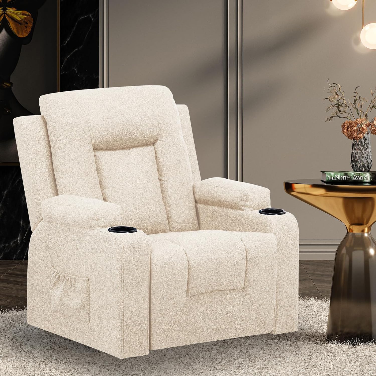 Thumbnail 6 de COMHOMA Fauteuil Relaxation en Tissu avec Inclinaison et Pivot 360° — Beige
