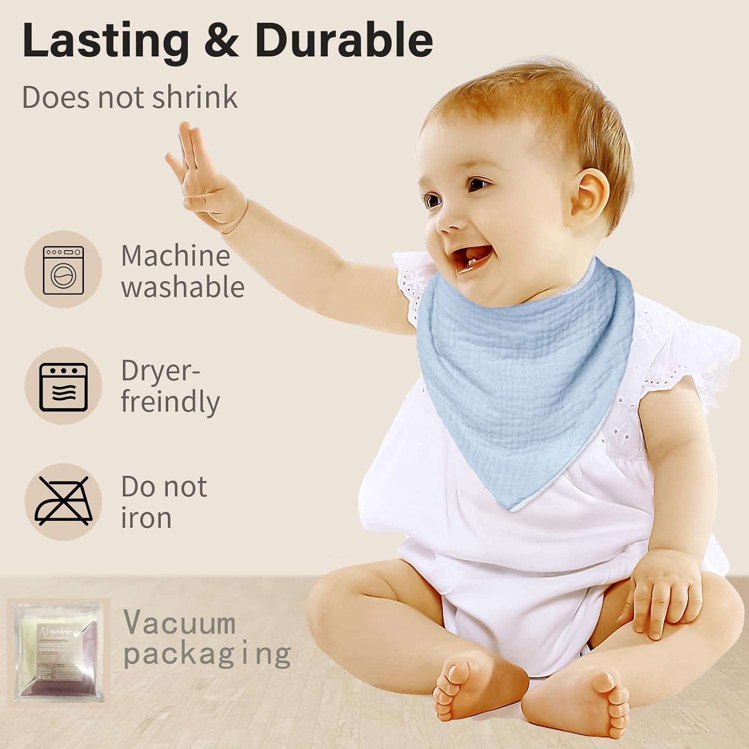 Thumbnail 3 de NISXABEBE Muslin Baby Bibs 6 Pack – Adjustable Dribble Bandana Bibs, Soft Cotton Muslin with Snap Closures