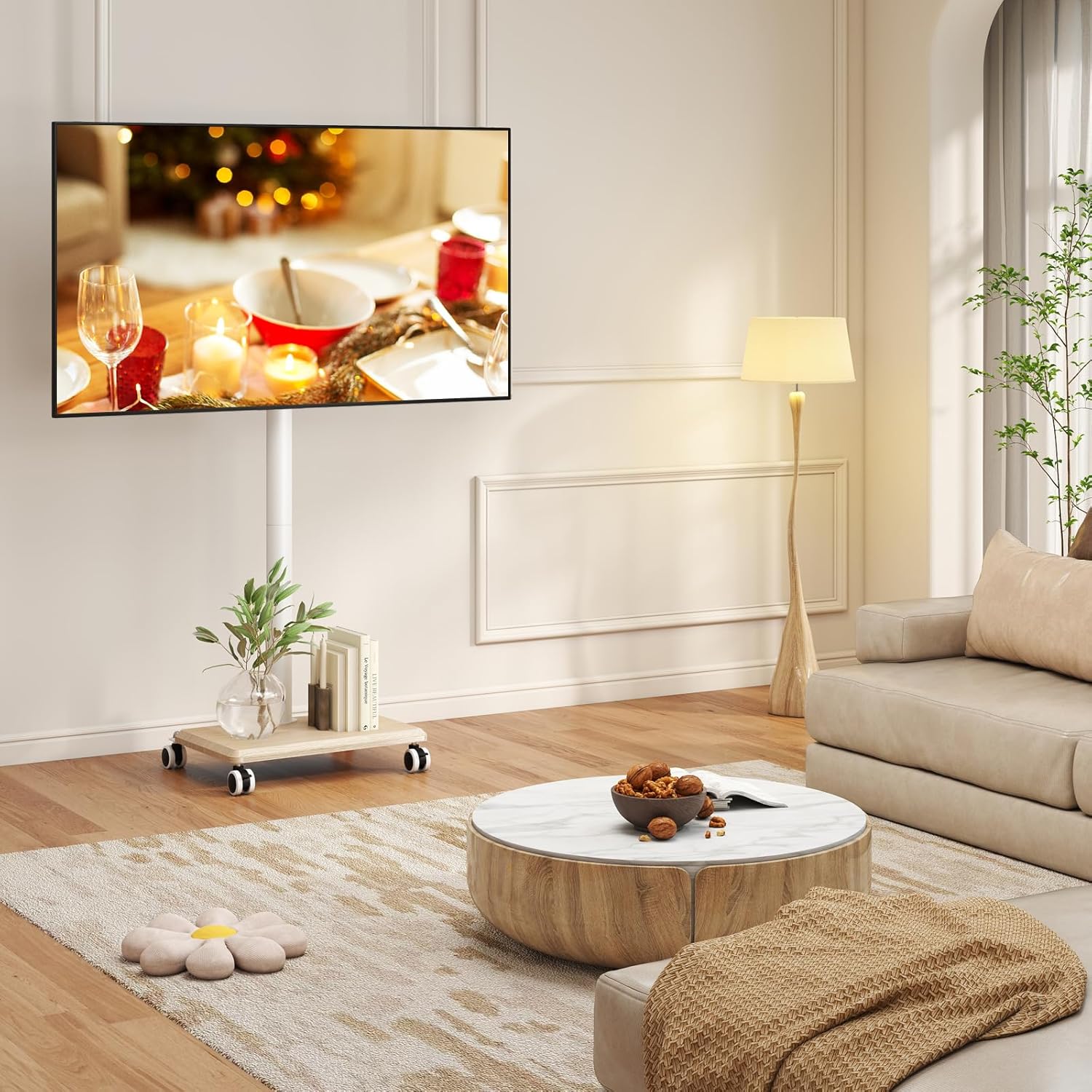 Thumbnail 1 de 5Rcom TV Stand on Wheels for 27–60 Inch TVs with Wood Base