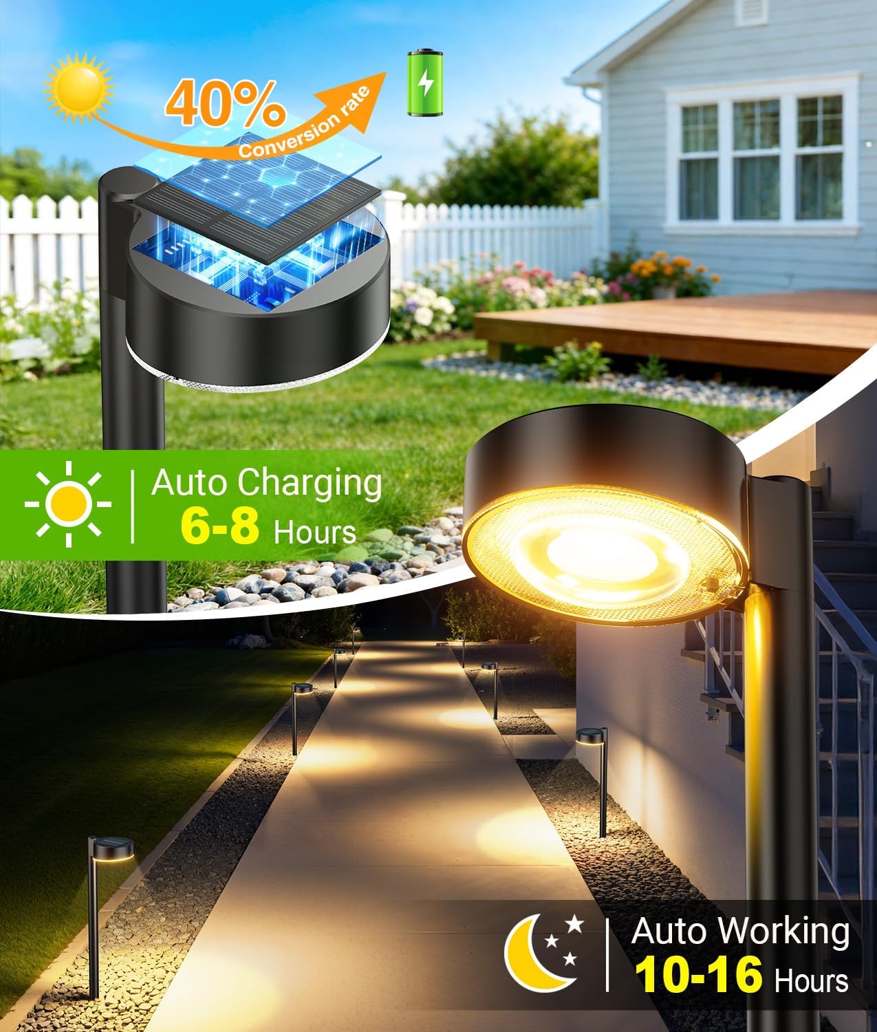 Detalle de TuyLuxe Solar Lights Outdoor Garden 4 Pack – 2X Brighter, IP65 Waterproof Pathway Lights