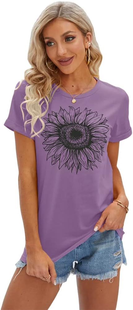 Detalle 2 de Cicy Bell Damen Sonnenblumen T Shirt – Sommer Kurzarm mit niedlicher Grafik