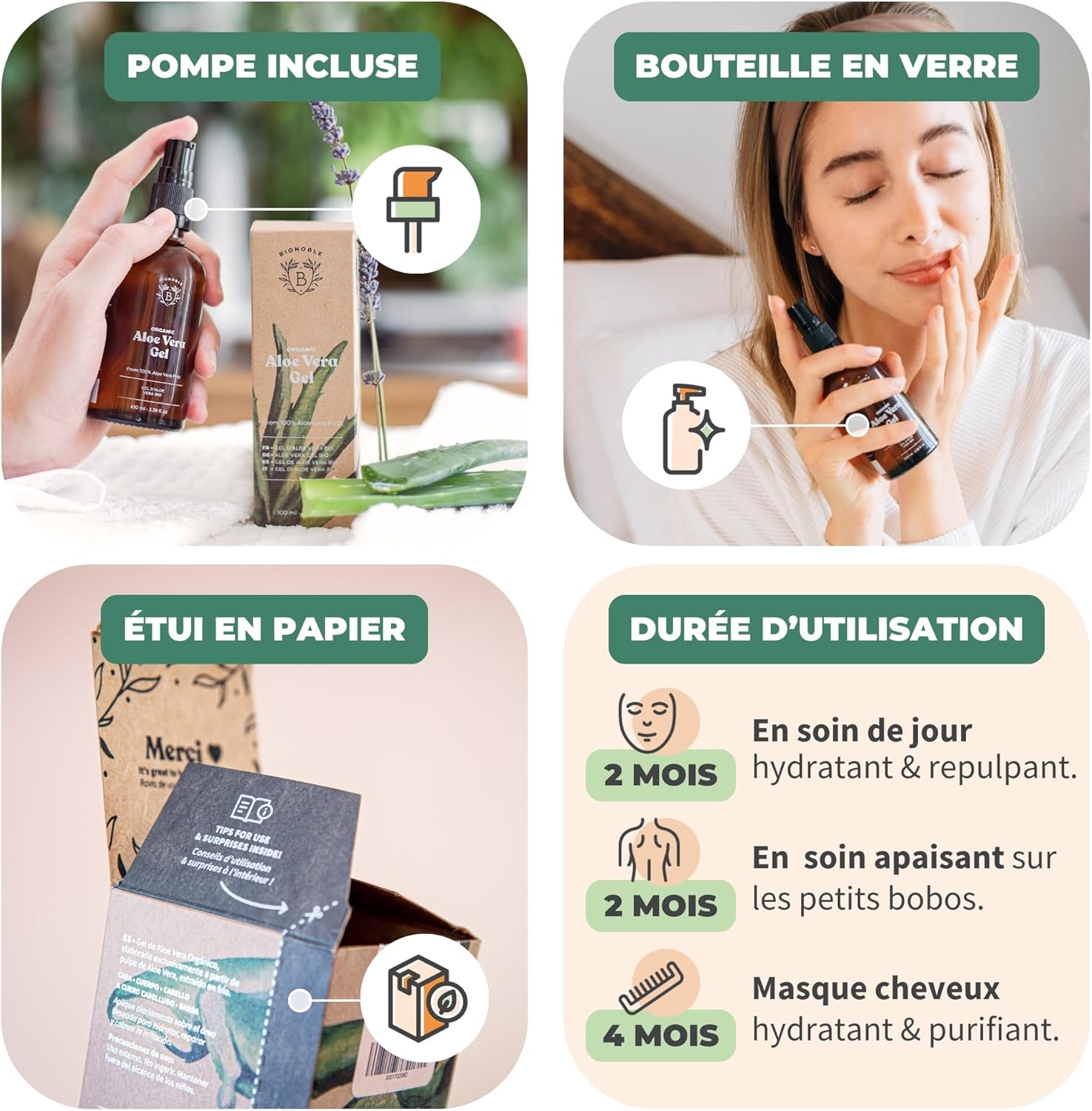 Thumbnail 3 de BIONOBLE Gel Aloe Vera Bio 97% avec Huile Essentielle de Lavande – Gel Aloe Vera Pur 100 ml pour Cheveux Bouclés, Peau et Corps