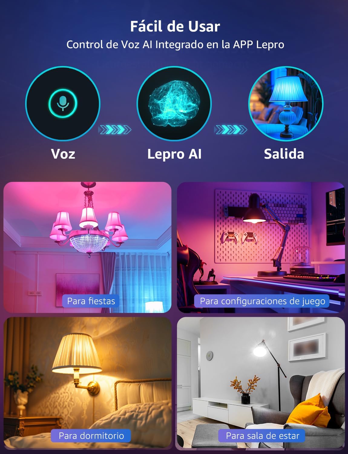 Detalle de Lepro BP1 AI Bombilla LED E14 RGB+CCT, Control Wi-Fi y Alexa