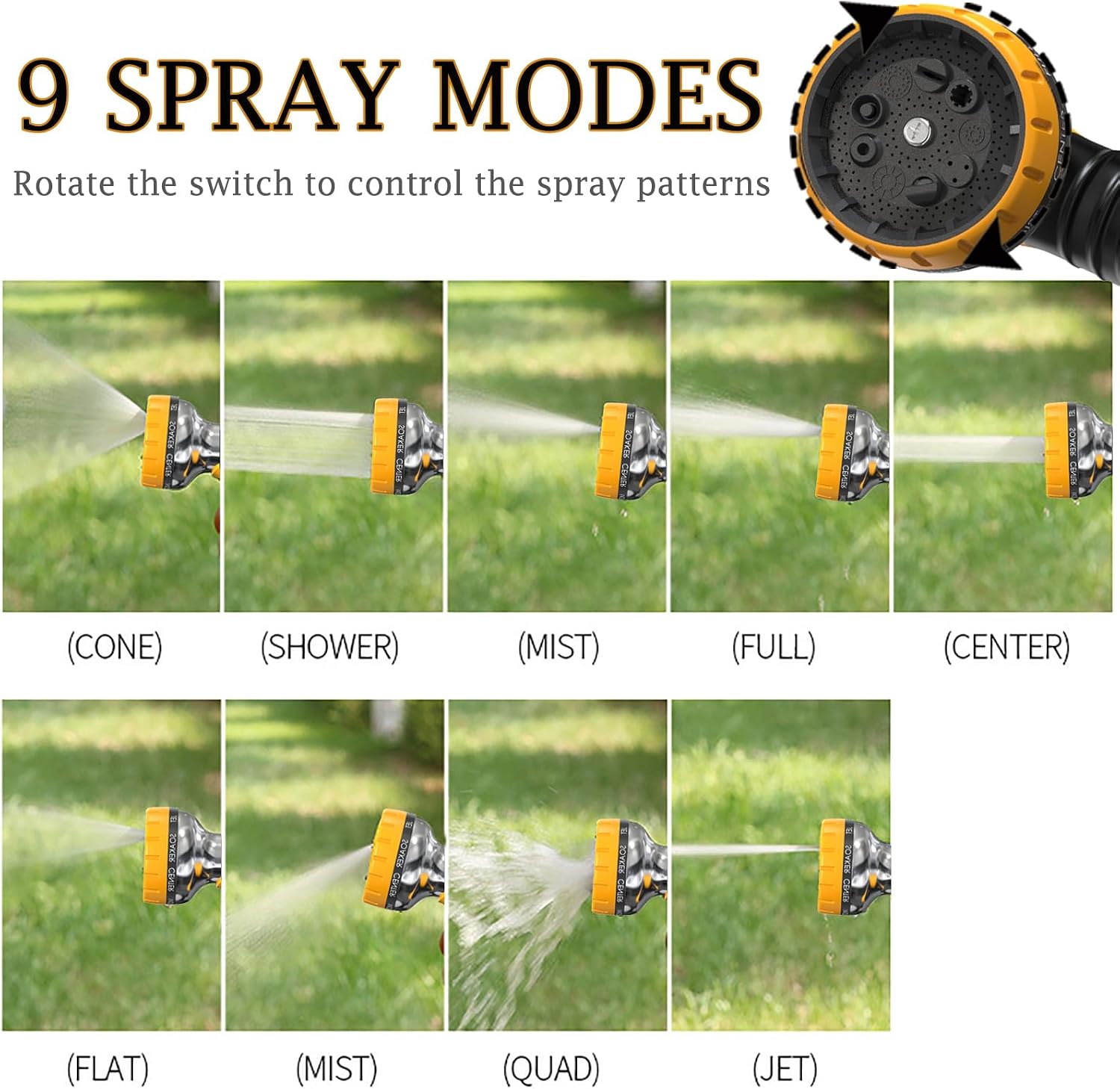 Thumbnail 3 de Hose Pipe Spray Gun with 9 Adjustable Patterns – Upgraded Garden Hose Nozzle (Orange)