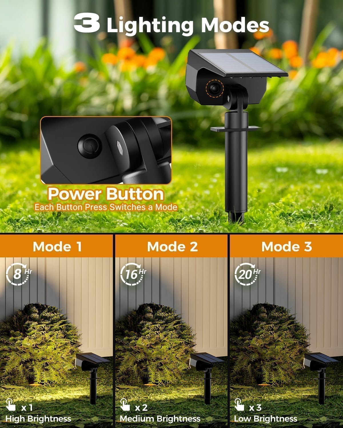 Thumbnail 3 de btfarm set da 4 faretti solari LED da esterno 72 LED, 3 livelli, IP65 (bianco caldo 3000K)