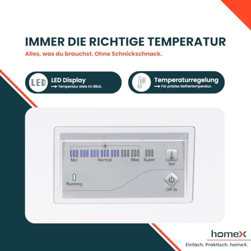 Detalle de homeX FT1421-W Gefriertruhe, 142 Liter, 4-Sterne-Gefrieren und Schnellgefrierfunktion
