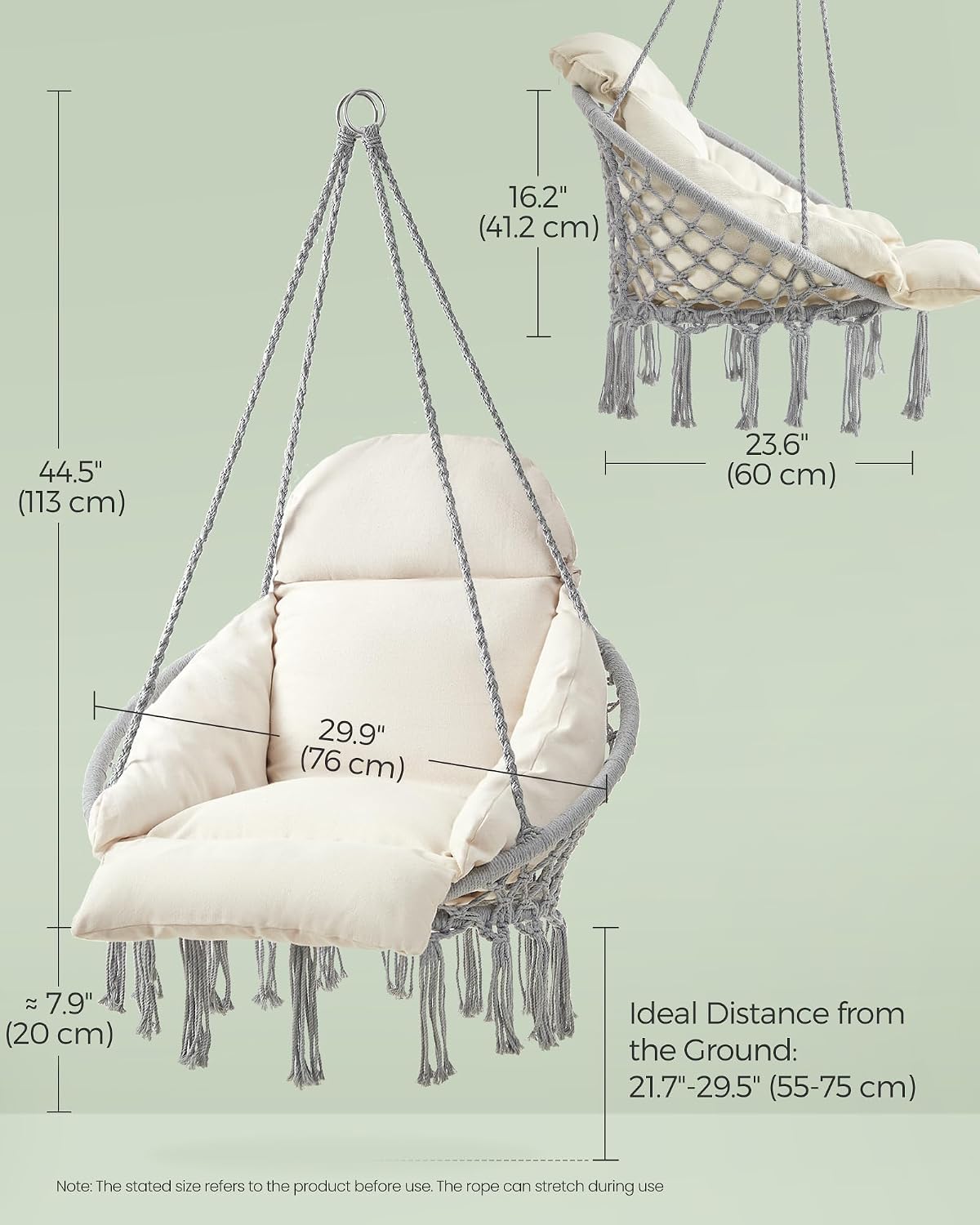 Detalle 1 de SONGMICS Hanging Chair, 264 lb Capacity