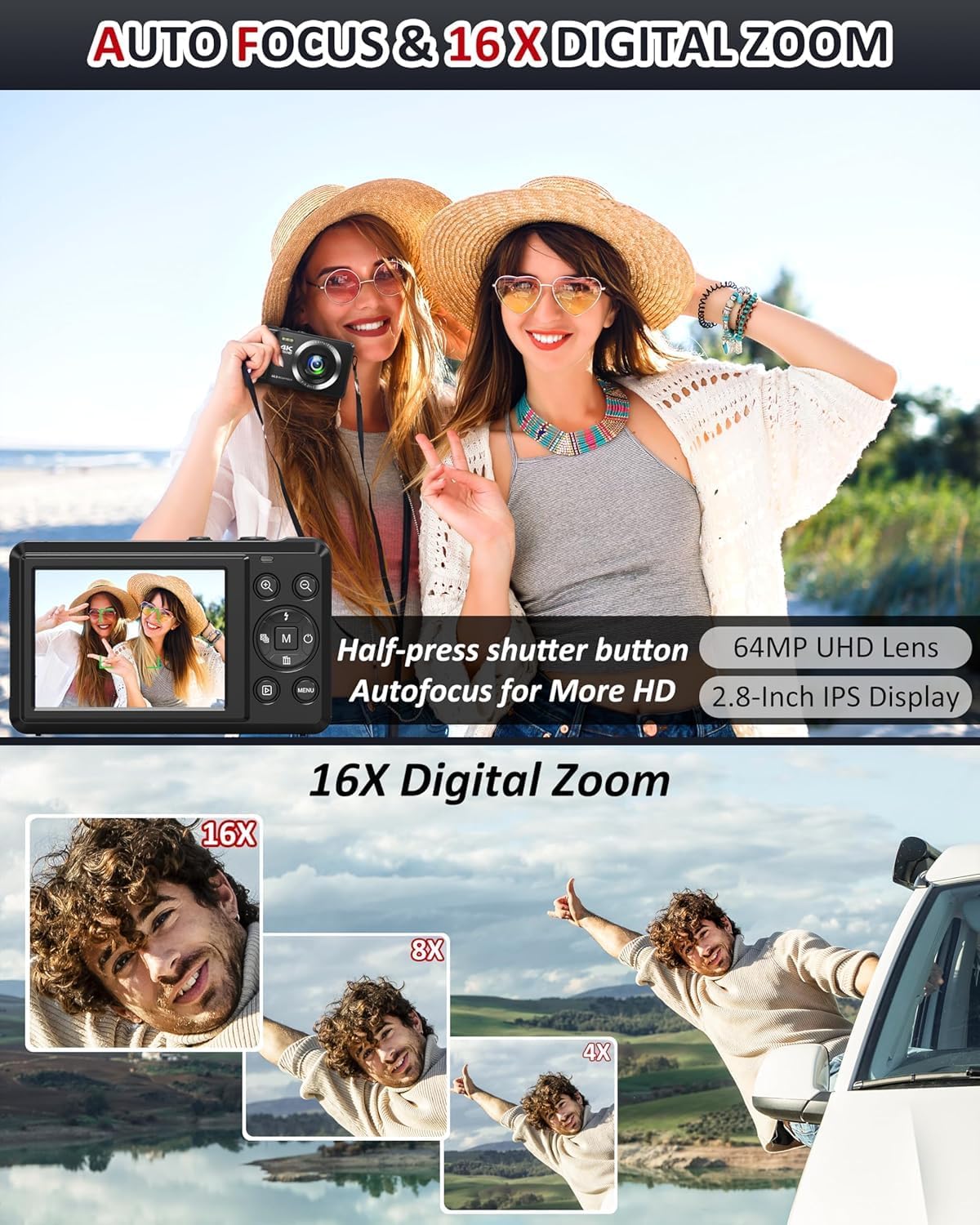Detalle de 4K Digital Camera with 2.8-Inch Display, 64MP UHD and 16x Zoom: A Practical starter for Kids and Beginners