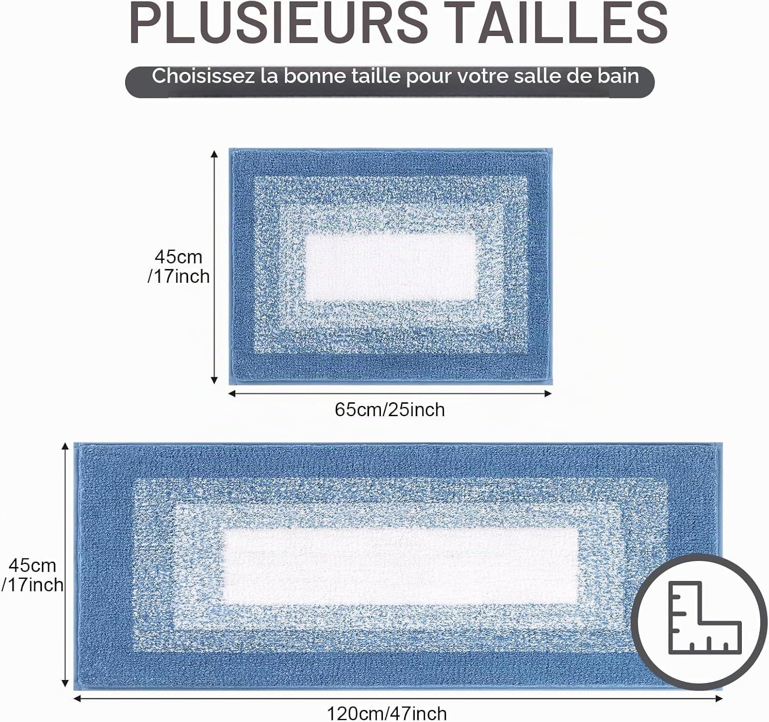Detalle de Enyhom CKJBbathmat badmatset, microvezel, blauw, antislip, 45 x 65 + 45 x 120 cm