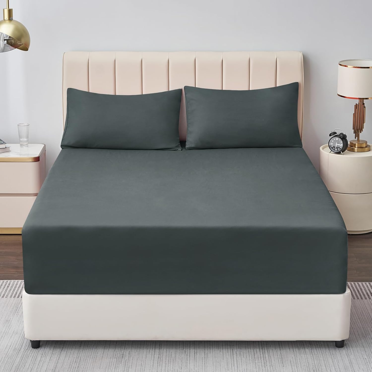 Thumbnail 1 de Aisbo Spannbettlaken 180x200cm – Mikrofaser, 40 cm Steghöhe, Grau/Anthrazit für Boxspring- und Wasserbetten