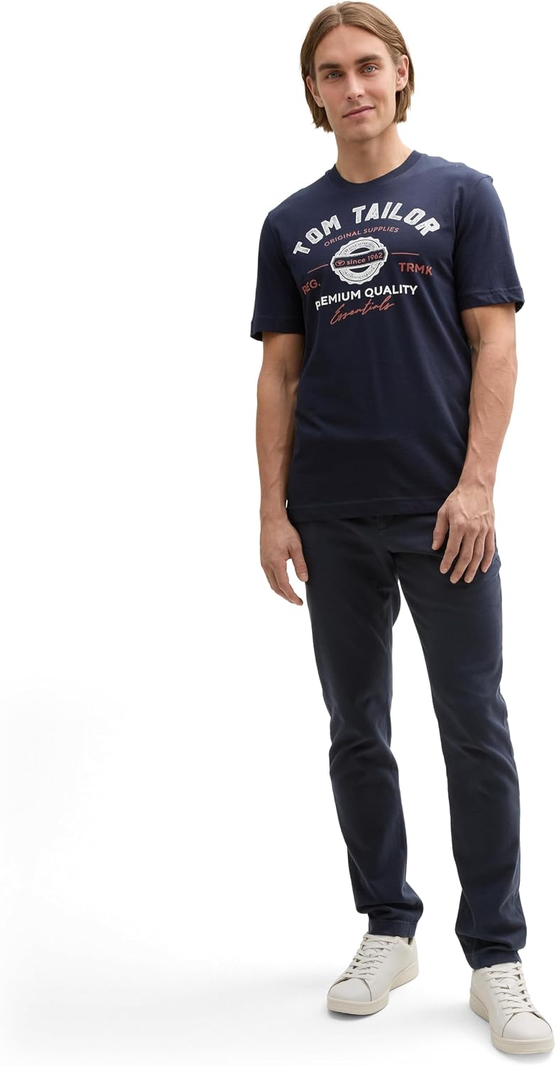 Detalle de TOM TAILOR Herren-T-Shirt aus Baumwolle mit Logo-Print (regular fit)