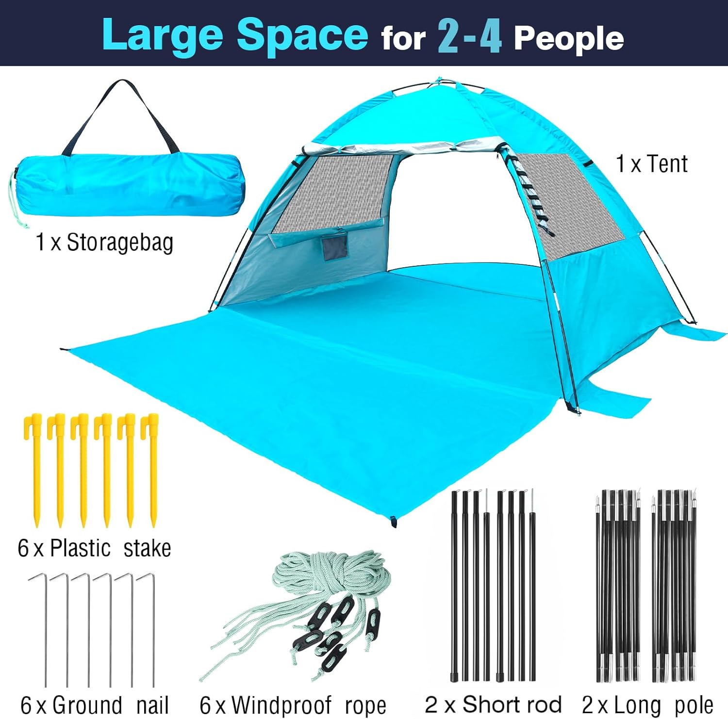 Thumbnail 1 de DLUCKY Beach Tent for 1-6 People: UV-Guard Shelter with Extendable Floor and Awning