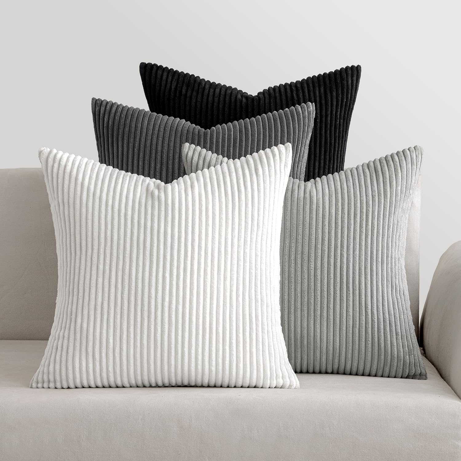 Detalle de MIULEE 4er Set Samt Kissenbezug 40x40 cm – Cord-Grau