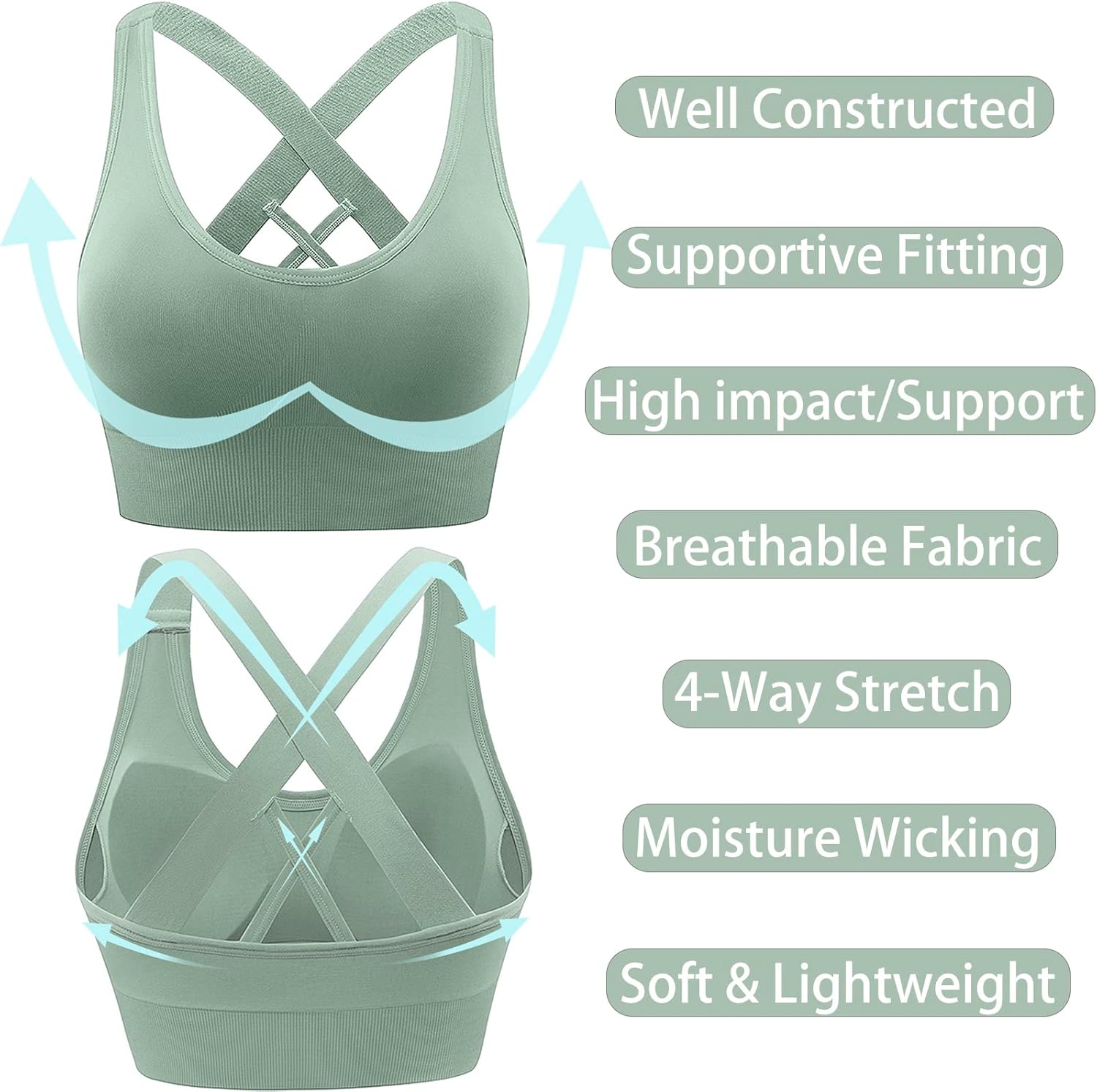 Thumbnail 3 de HANERDUN Damen Sport-BH mit starkem Halt, Crossback und nahtlosem 4-Wege-Stretch – mit herausnehmbaren Pads