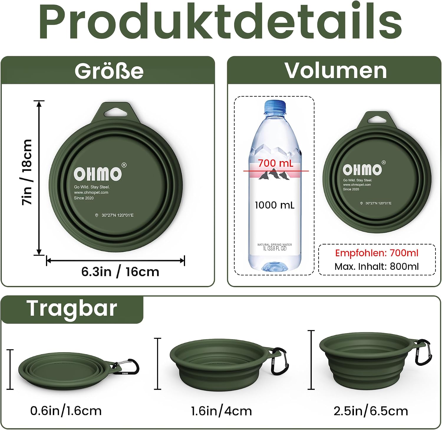 Detalle 2 de OHMO Hundenapf faltbar mit Edelstahlring 800 ml