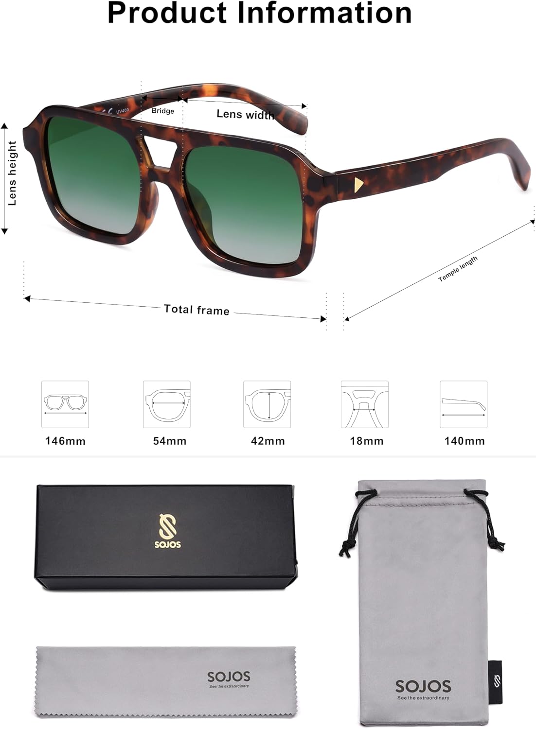Detalle de SOJOS SJ2342 Retro Rechteckige Sonnenbrille – Polarisierte Quadratische Brille mit UV400