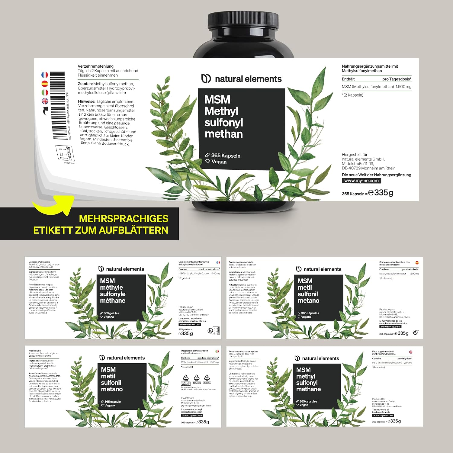 Thumbnail 6 de natural elements MSM Kapseln 1600 mg Tagesdosis