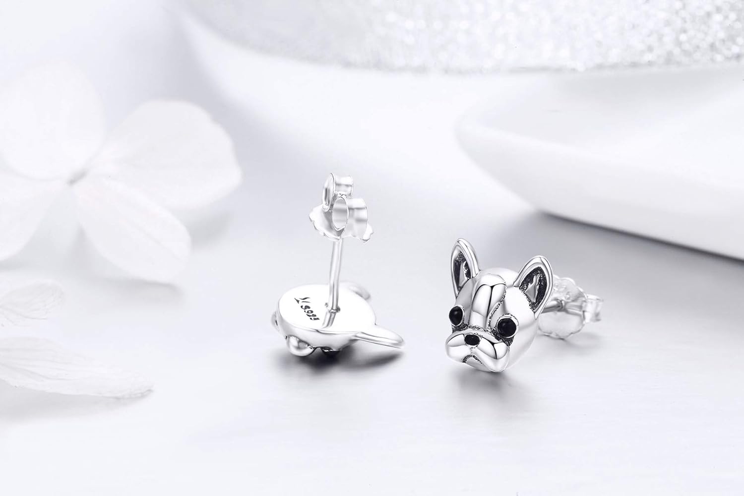 Detalle de Oorbellen-Ohrstecker aus 925er Sterlingsilber – Motiv Treue Partner Französische Bulldogge
