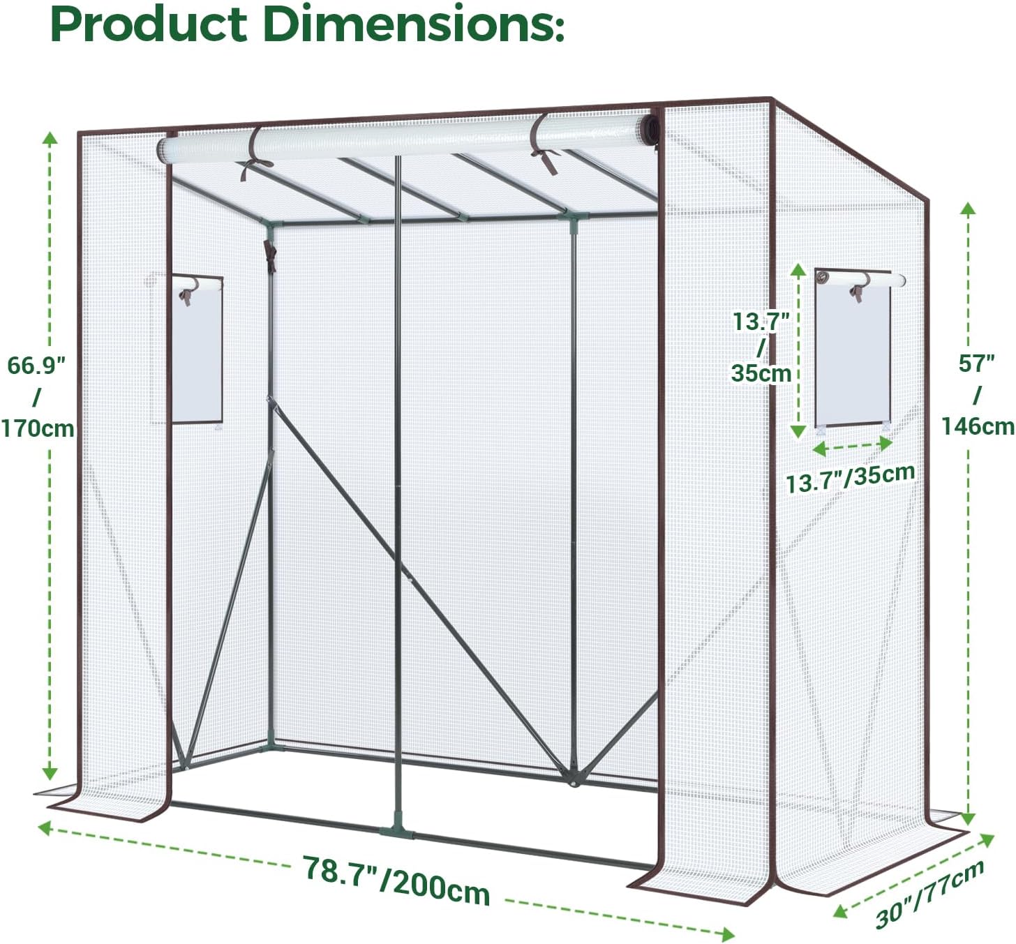 Detalle de Ohuhu Walk In Greenhouse (Portable Tomato Greenhouse) with PE Cover & Roll-Up Door, White 200x77x170 cm