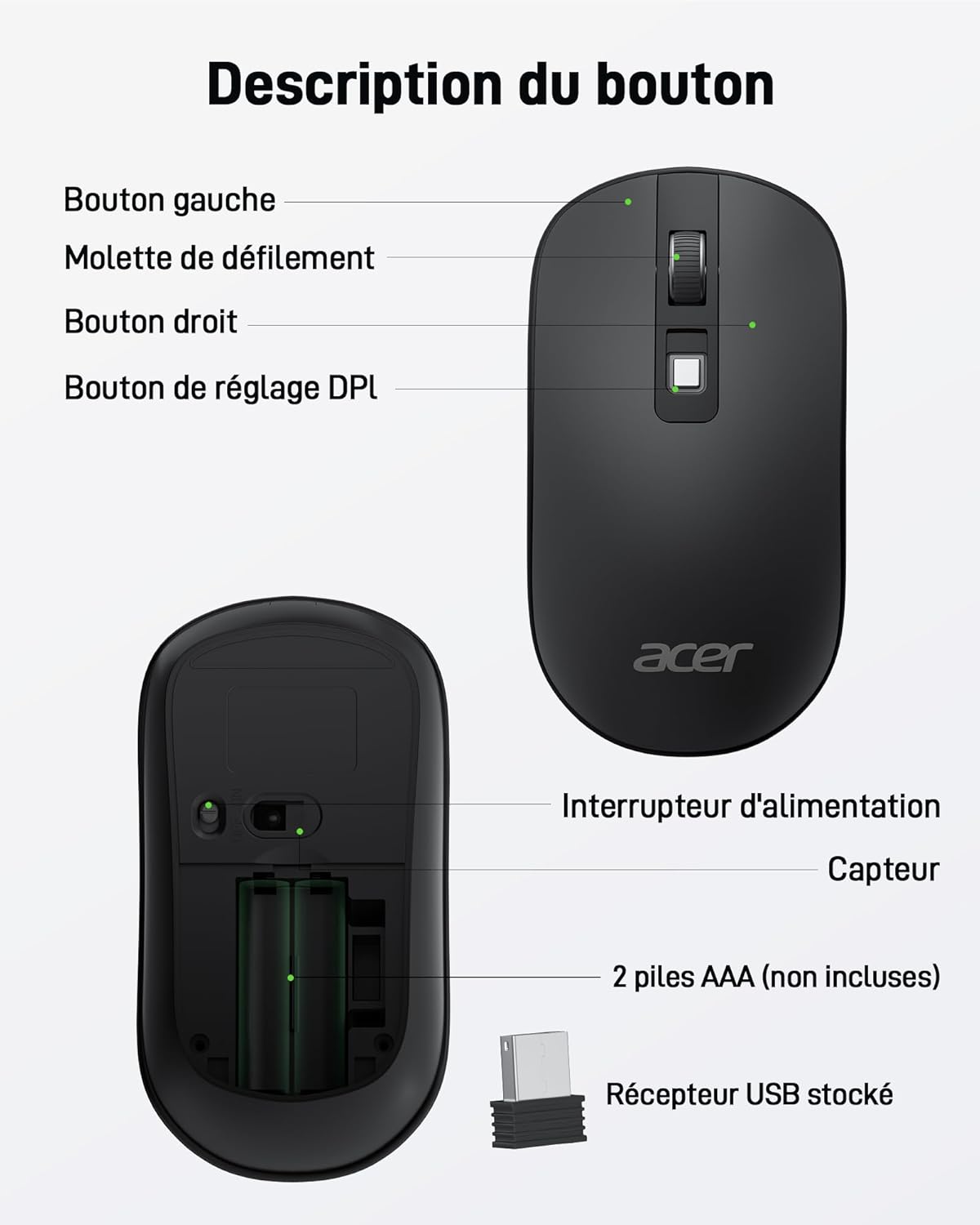 Thumbnail 3 de Acer Wireless Mouse: ergonomico, ambidestro e ultra‑compatto con 4 pulsanti programmabili