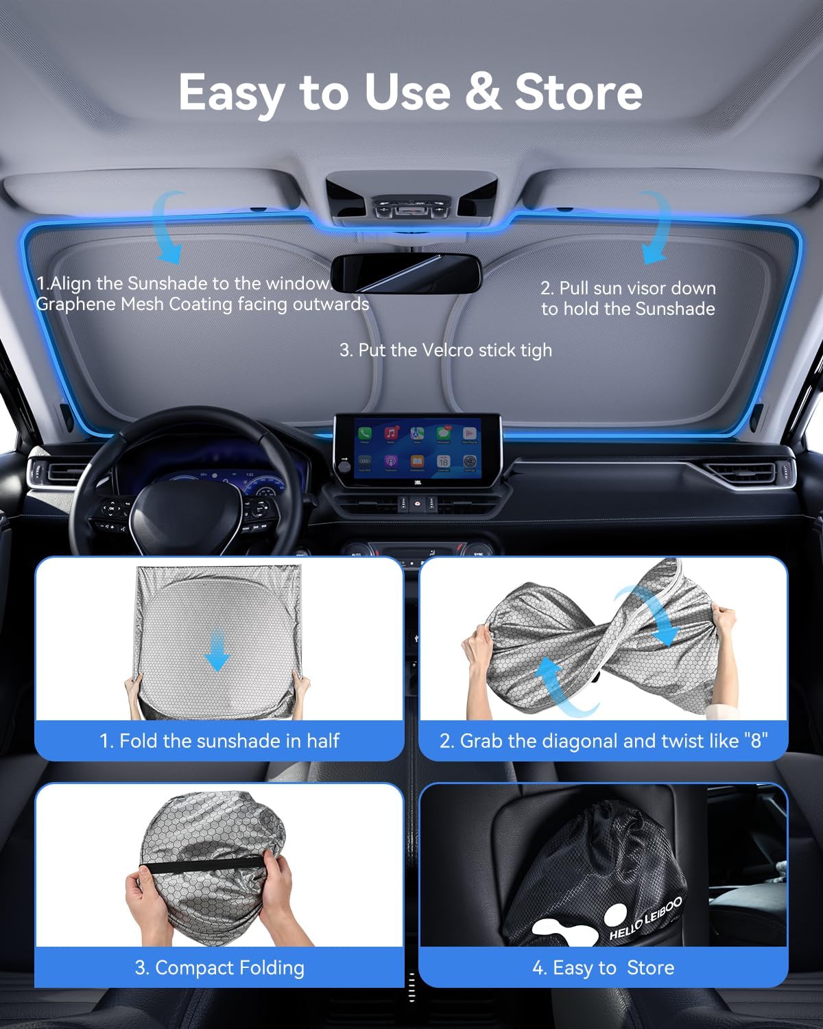 Thumbnail 5 de helloleiboo Graphene Dual-Layer Windshield Sun Shade (Foldable, UV Protection, Silver)