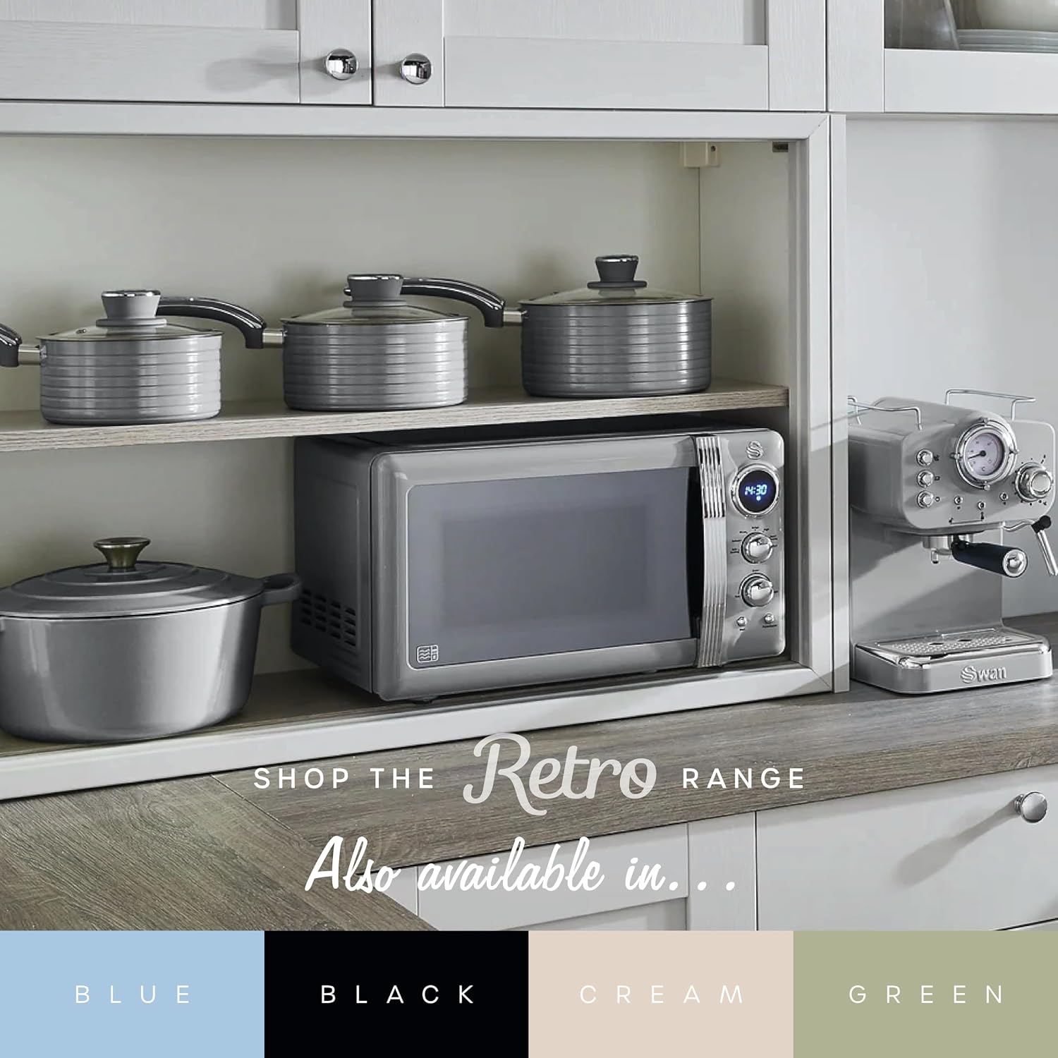 Thumbnail 4 de Swan Retro LED Digital Microwave Grey, 20L (800W) with Defrost Setting, SM22030LGRN