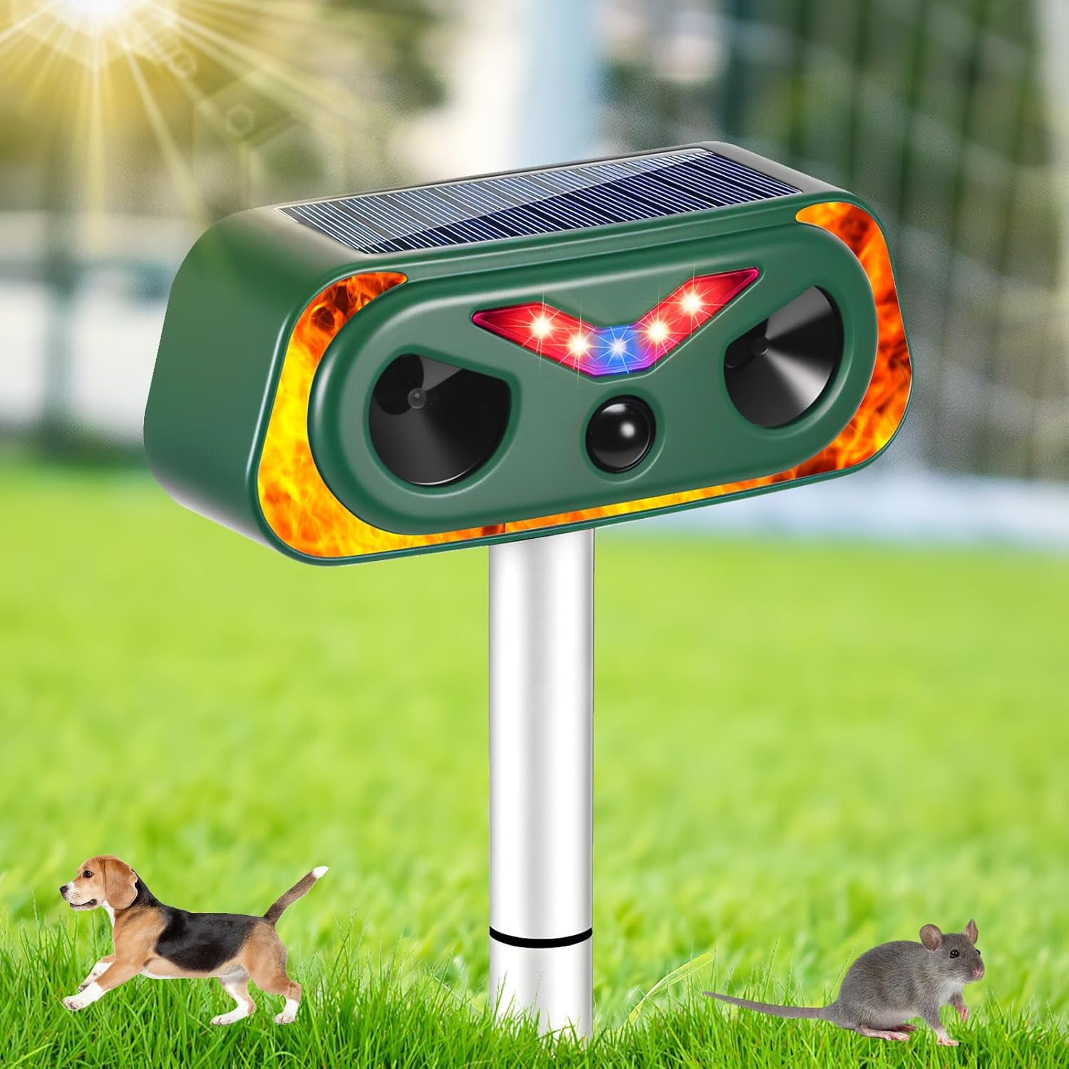 Detalle de FORNORM 4762738 ultrasone dierenverjager met PIR-sensor, zonnepaneel en IP66