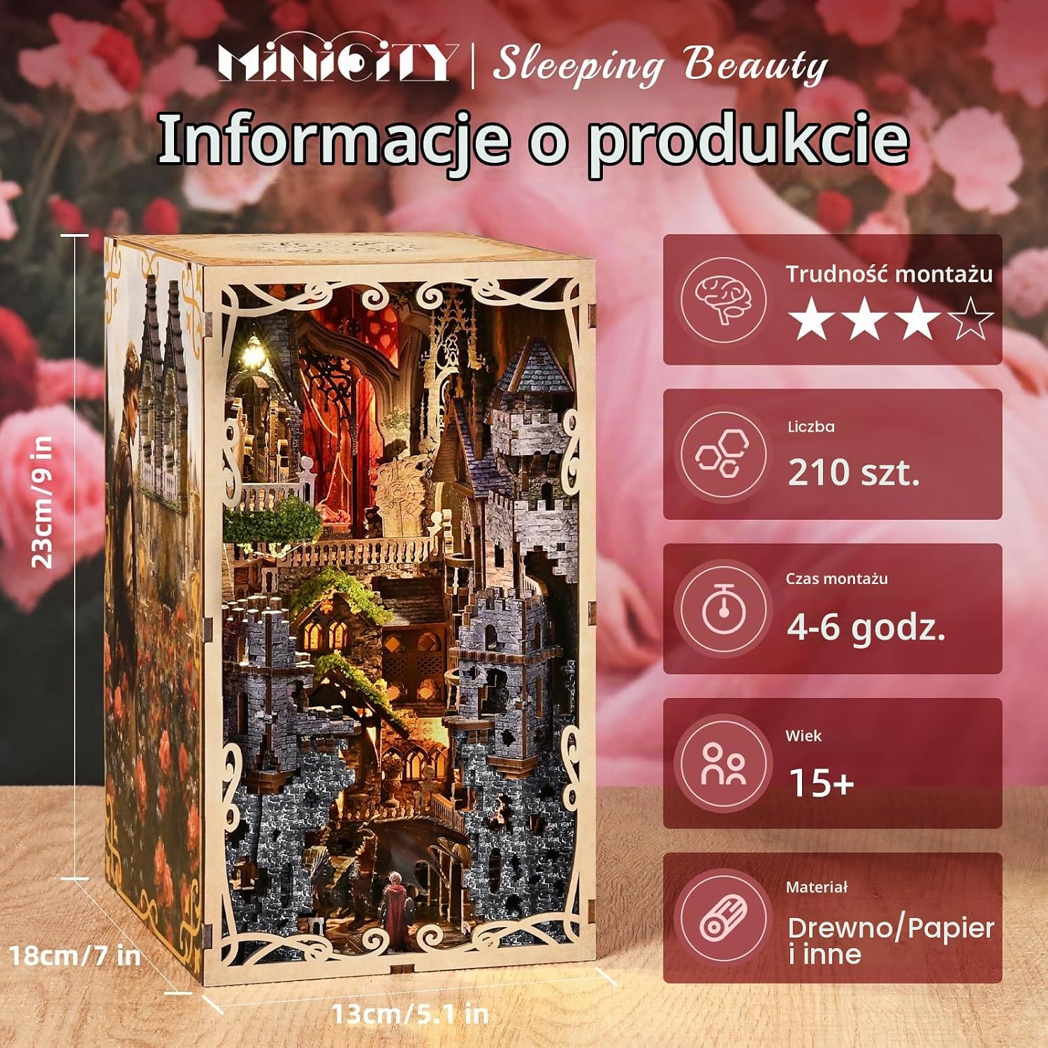 Detalle de MiniCity Book Nook Kit – drewniany zestaw 3D LED Sleeping Beauty