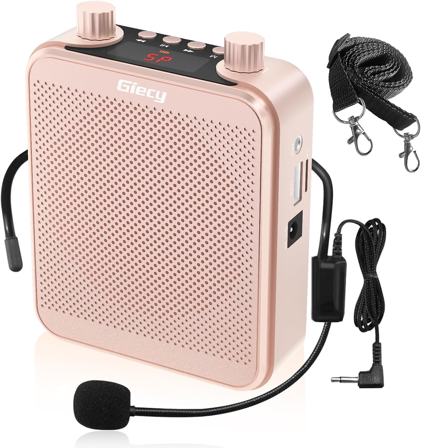 Detalle 1 de Amplificateur de voix portable Giecy avec micro casque 30W, batterie rechargeable 2800 mAh