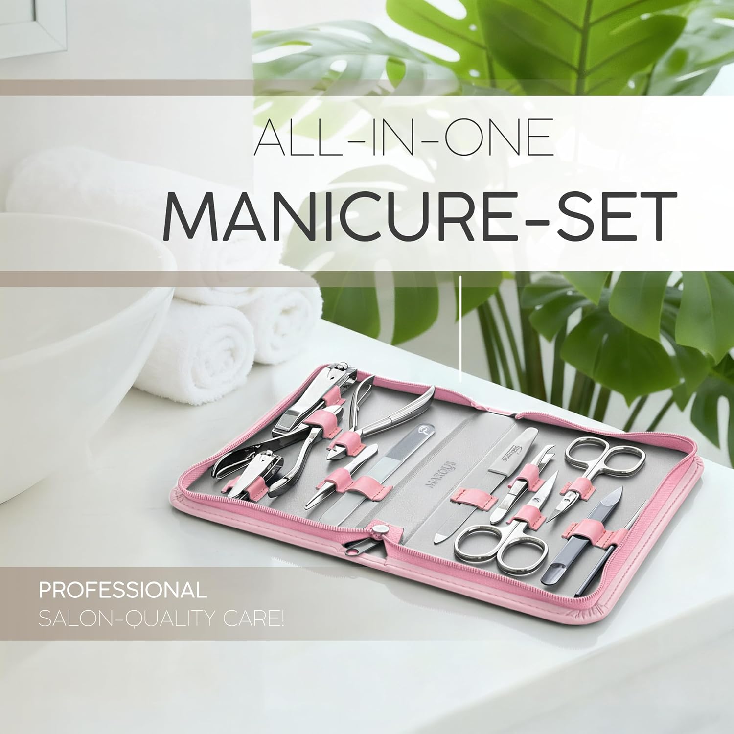 Thumbnail 1 de Solingen Set Manicure Professionale – Kit completo con Pinza, Lima in vetro e 12 pezzi, custodia in pelle