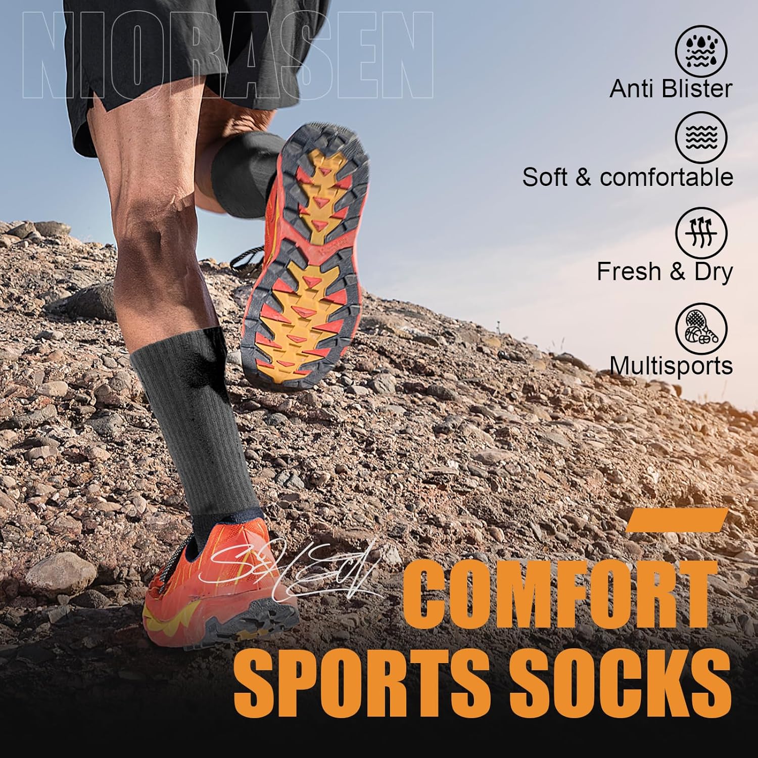 Thumbnail 2 de Niorasen 6 Pairs Mens Socks: Cushioned, Breathable, All‑Season Sports Socks