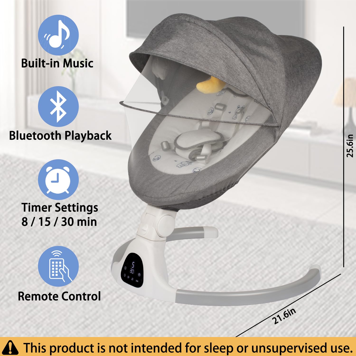 Detalle de JFOVMCYG Electric Baby Swing, 5 Speeds, Bluetooth Music and Timer, Gray