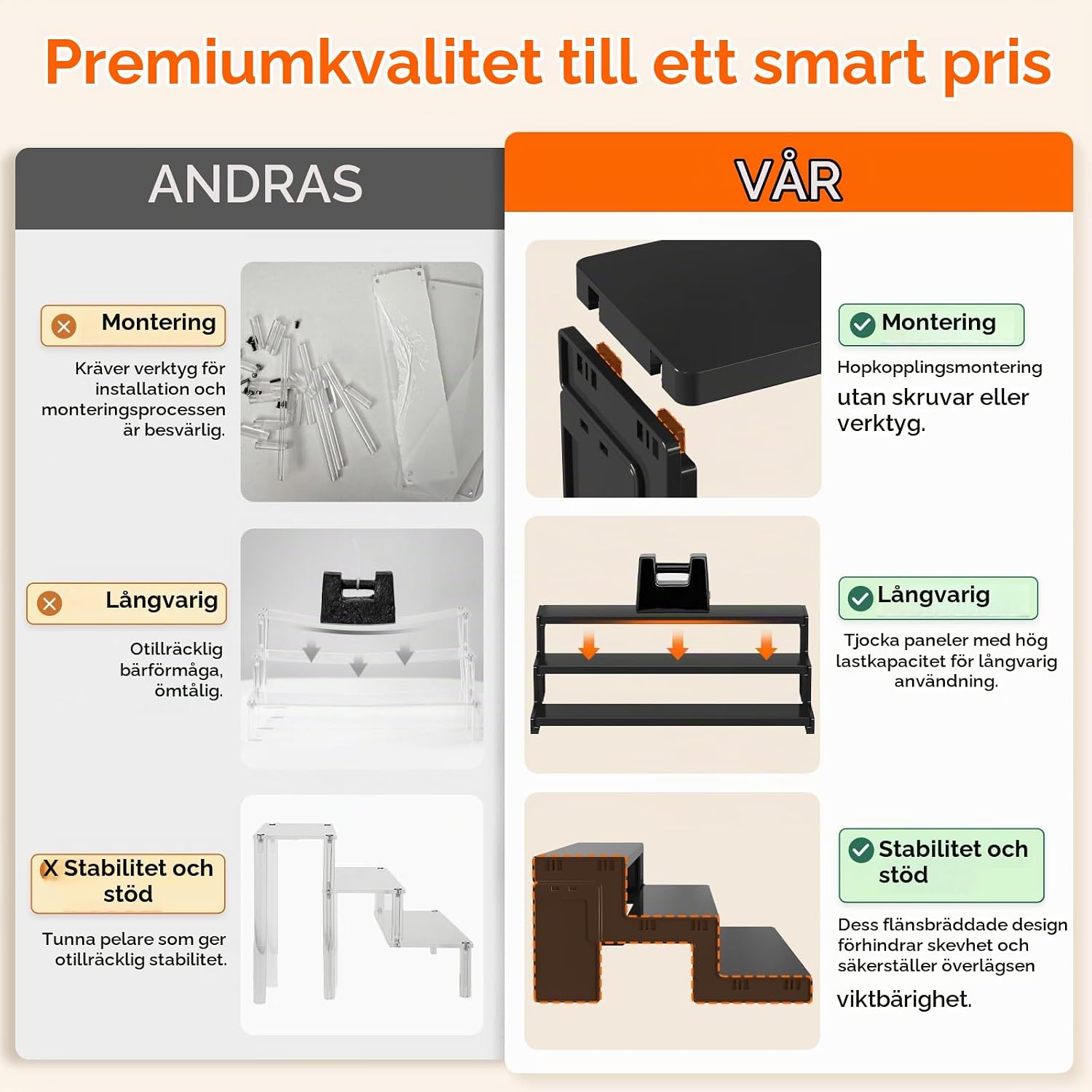Detalle 2 de Lifewit 25105 displayställ i tre nivåer, svart, 35,6 cm