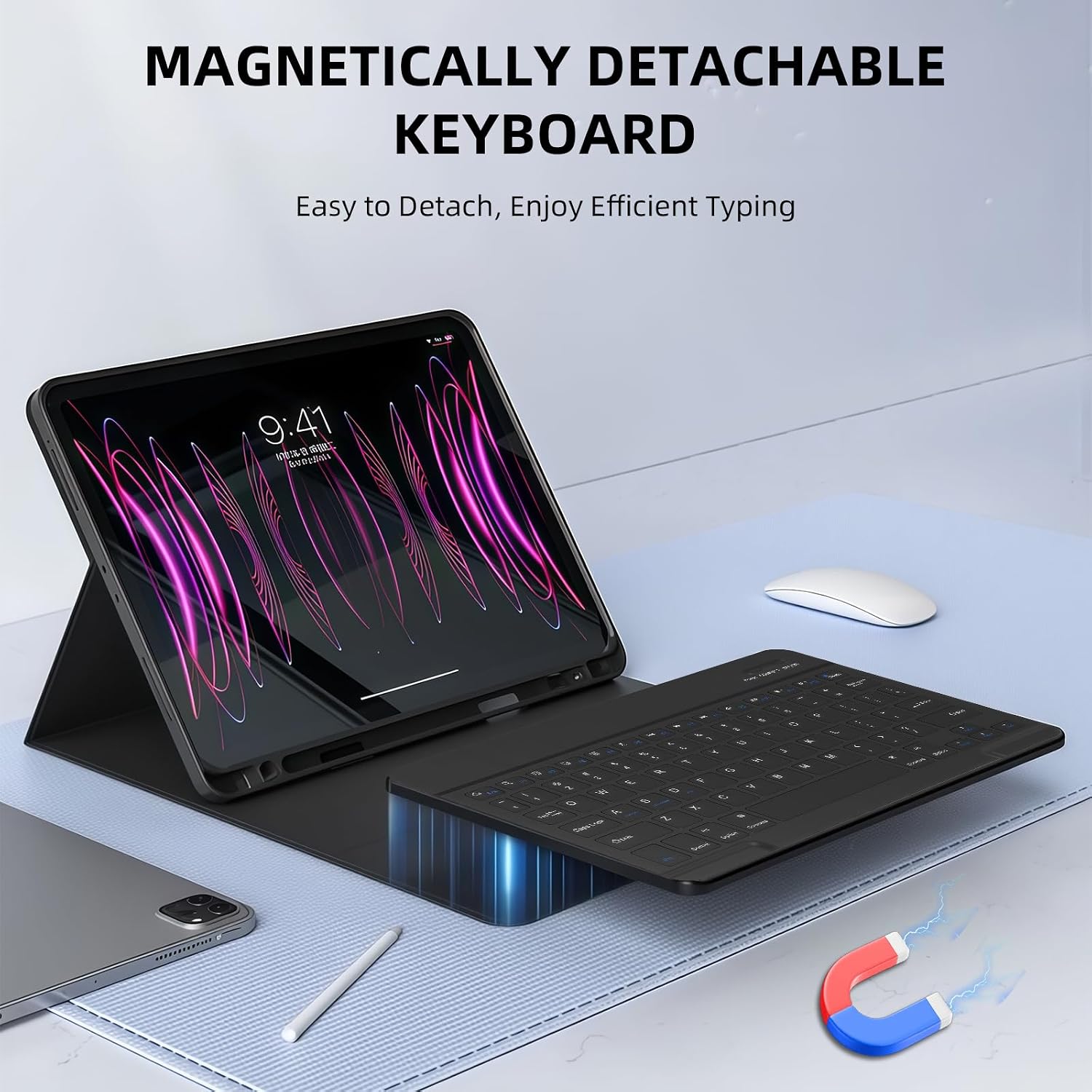 Detalle de WENJION Keyboard Case for iPad 11th Gen (A16) & 10th Gen 2022 — Detachable Bluetooth Keyboard Cover with Pencil Holder