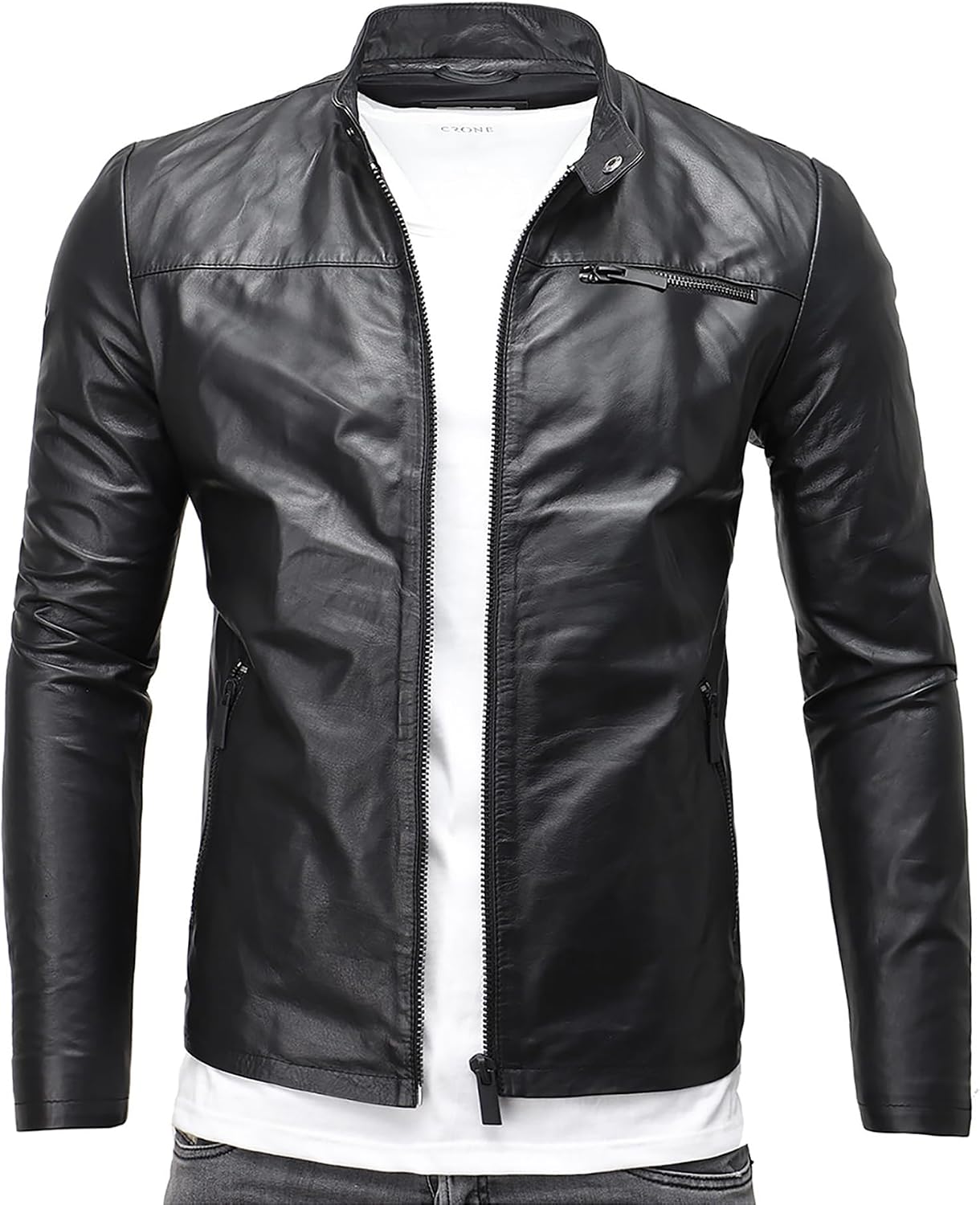 Detalle de Crone Epic Herren Lederjacke Cleane Basic aus 100% Echtleder – in vielen Varianten und Farben