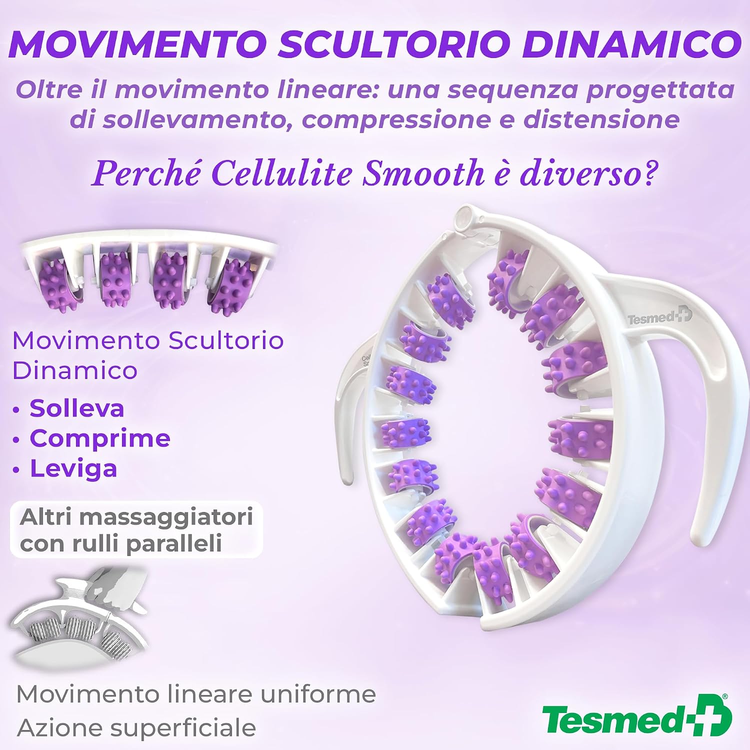 Thumbnail 6 de TESMED CELLULITE SMOOTH Massaggiatore Anticellulite con Rulli Brevettati – Effetto Drenante e Snellente per Buccia d’Arancia e Gambe Pesanti