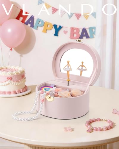 Detalle de VLANDO Caja de música joyero para niñas con bailarina: organizador portátil con espejo y candado