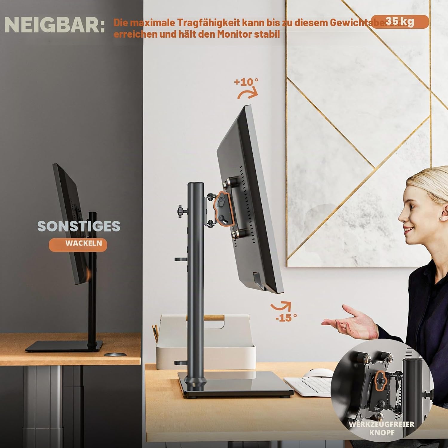 Detalle 2 de Hemudu Monitor Ständer Tischständer – verstellbar, schwenkbar und rotierbar für 13–32 Zoll Monitore