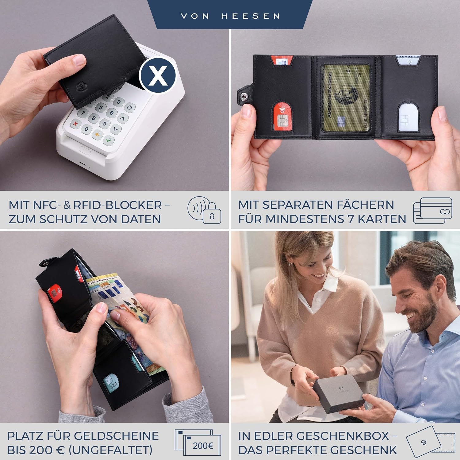 Detalle 2 de VON HEESEN Slim Wallet Kartenetui 7 Fächer