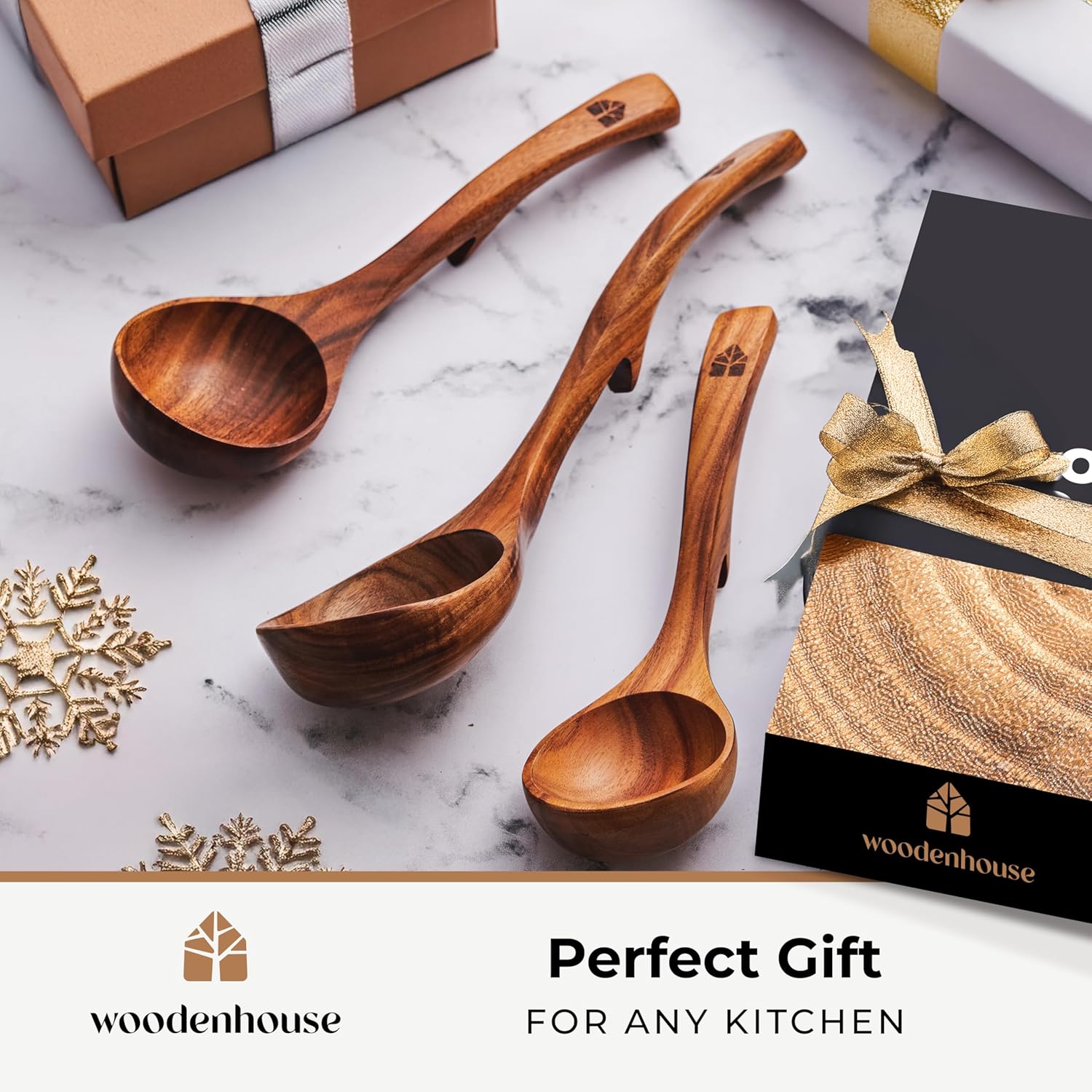 Thumbnail 1 de Woodenhouse Teak Wooden Ladles Set (3 Sizes) for Soup, Serving & Stirring
