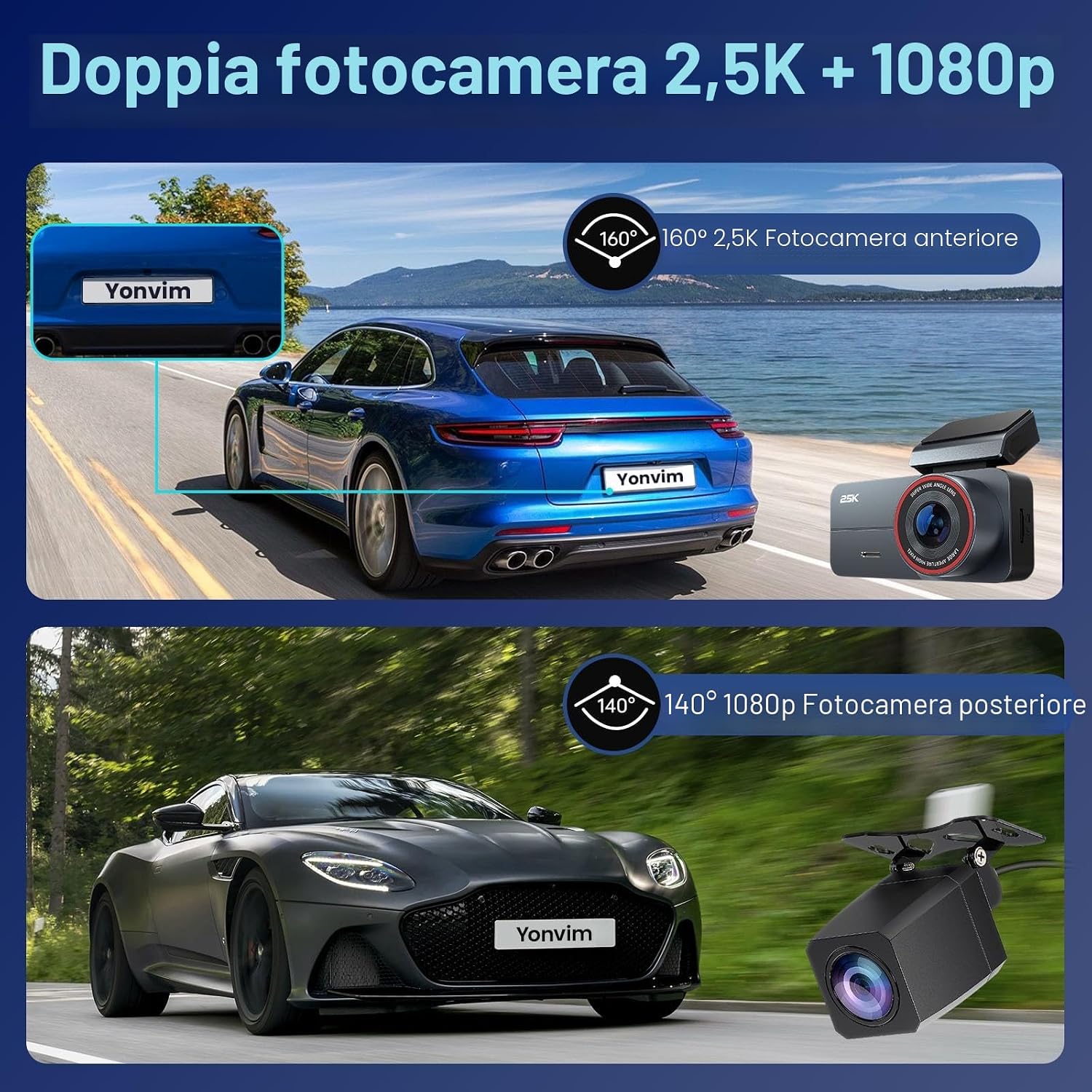 Detalle de Dash Cam Auto 2.5K QHD Doppia lente 64GB