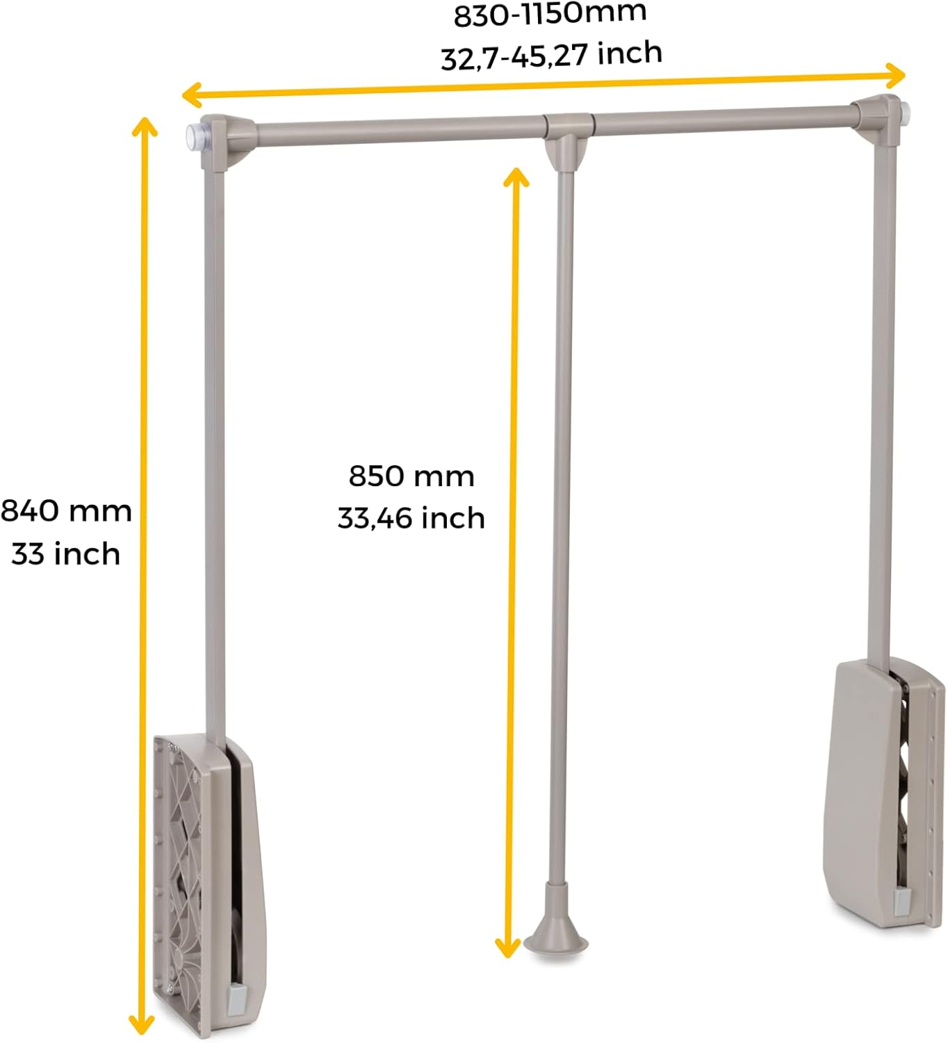 Thumbnail 2 de Emuca – Barre de penderie escamotable, tringle relevable pour armoire, largeur réglable 830–1150 mm, gris pierre